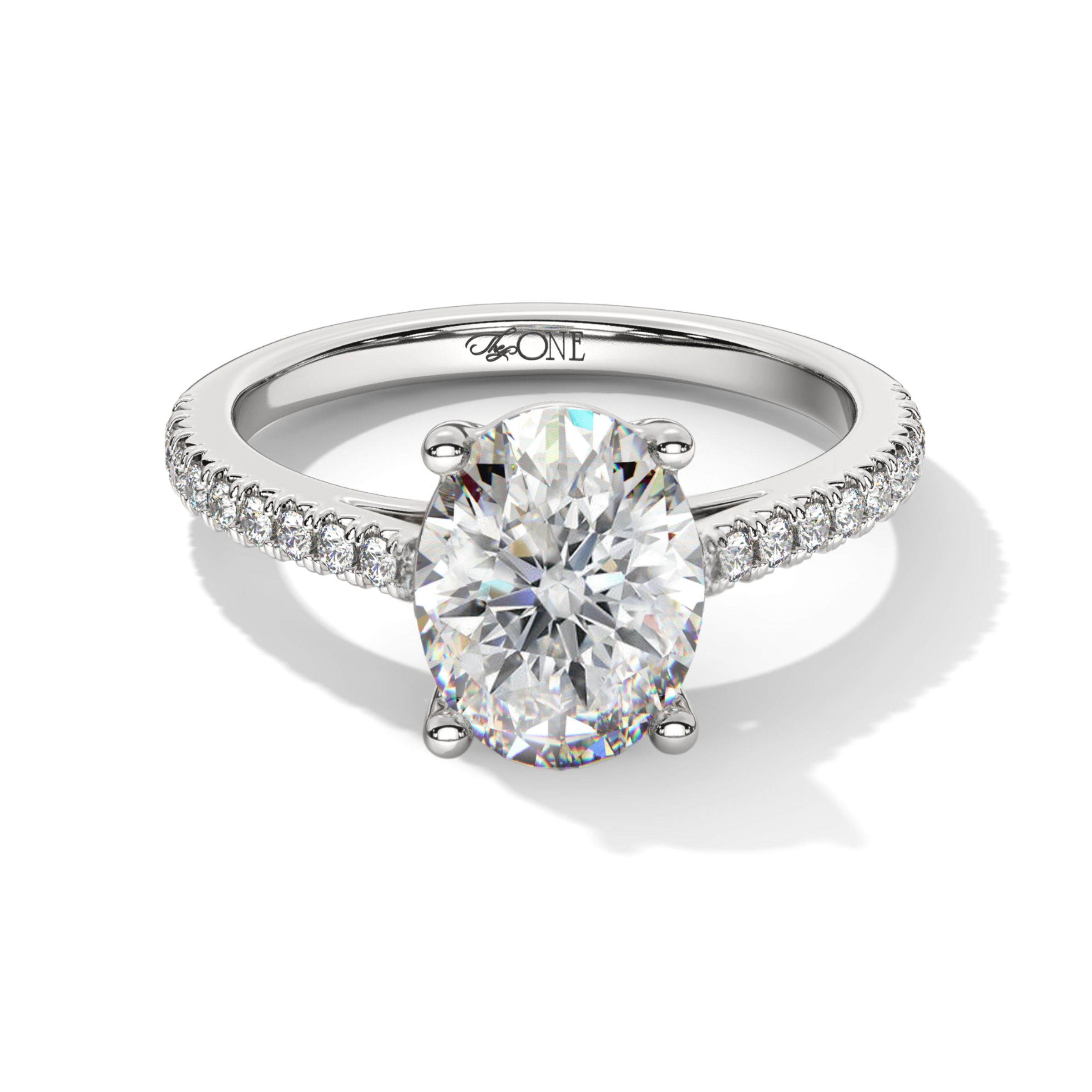 Oval Diamond Engagement Ring on a Pavé Band With a Hidden Halo White Gold Platinum