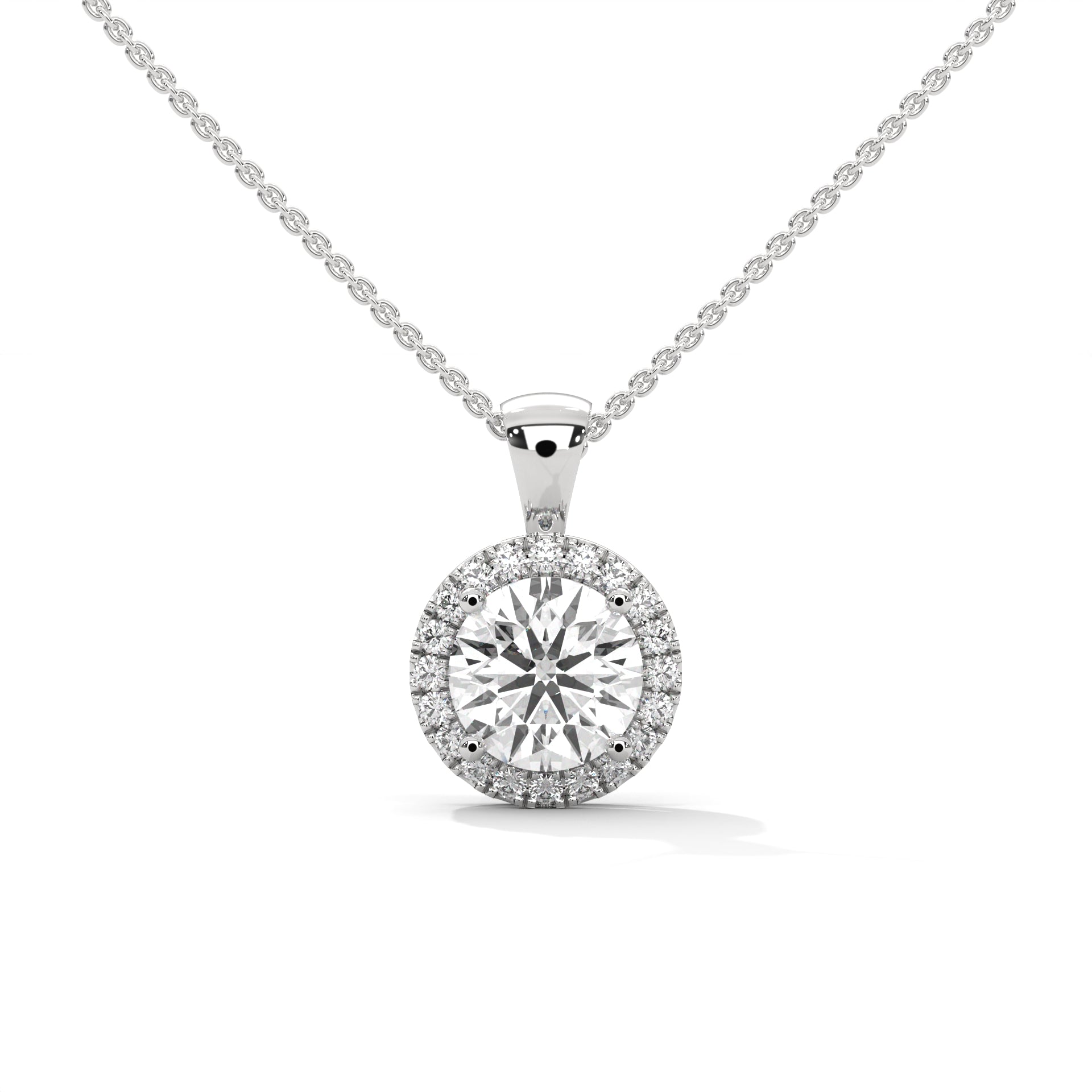 Classic Round Halo Pendant White Gold