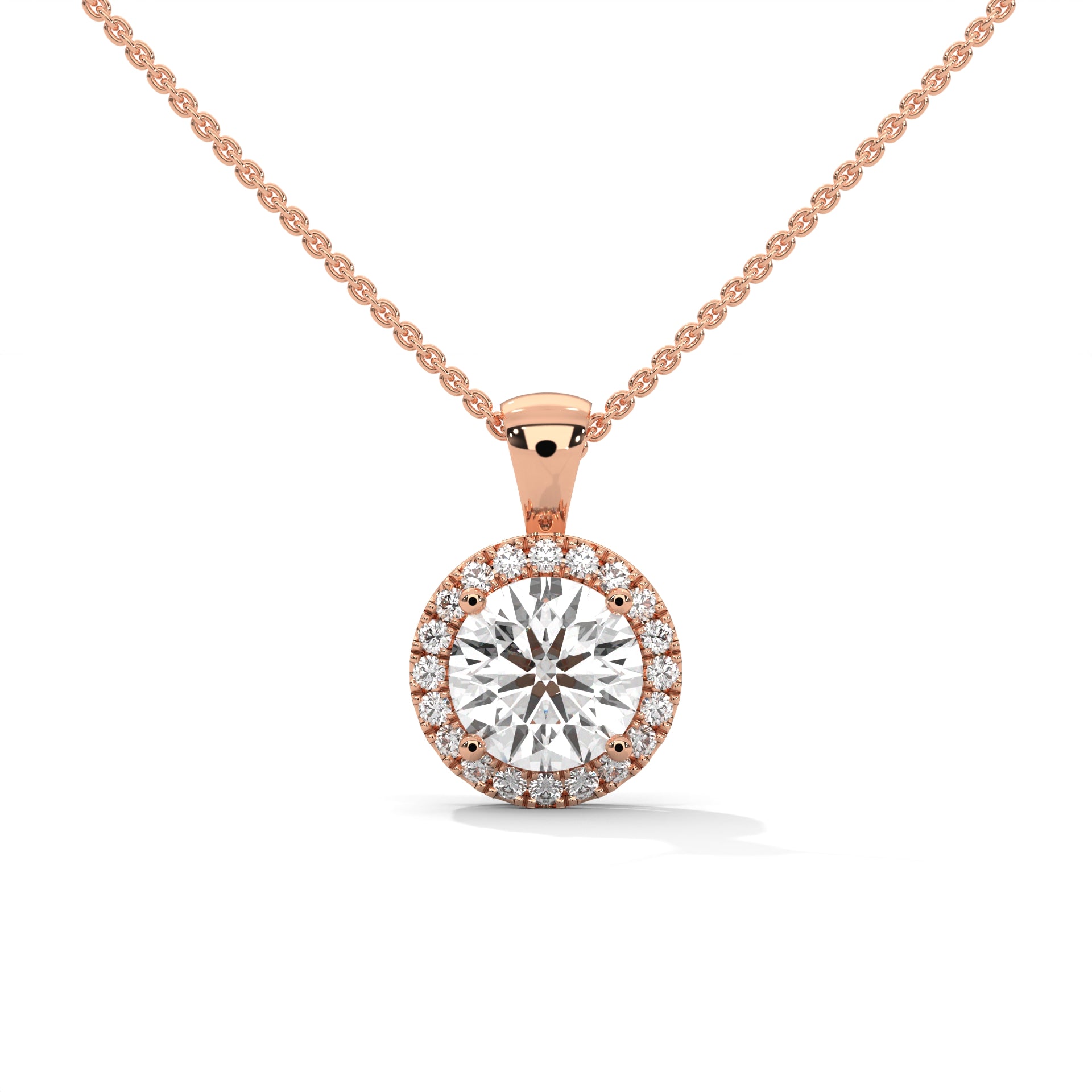 Classic Round Halo Pendant Rose Gold