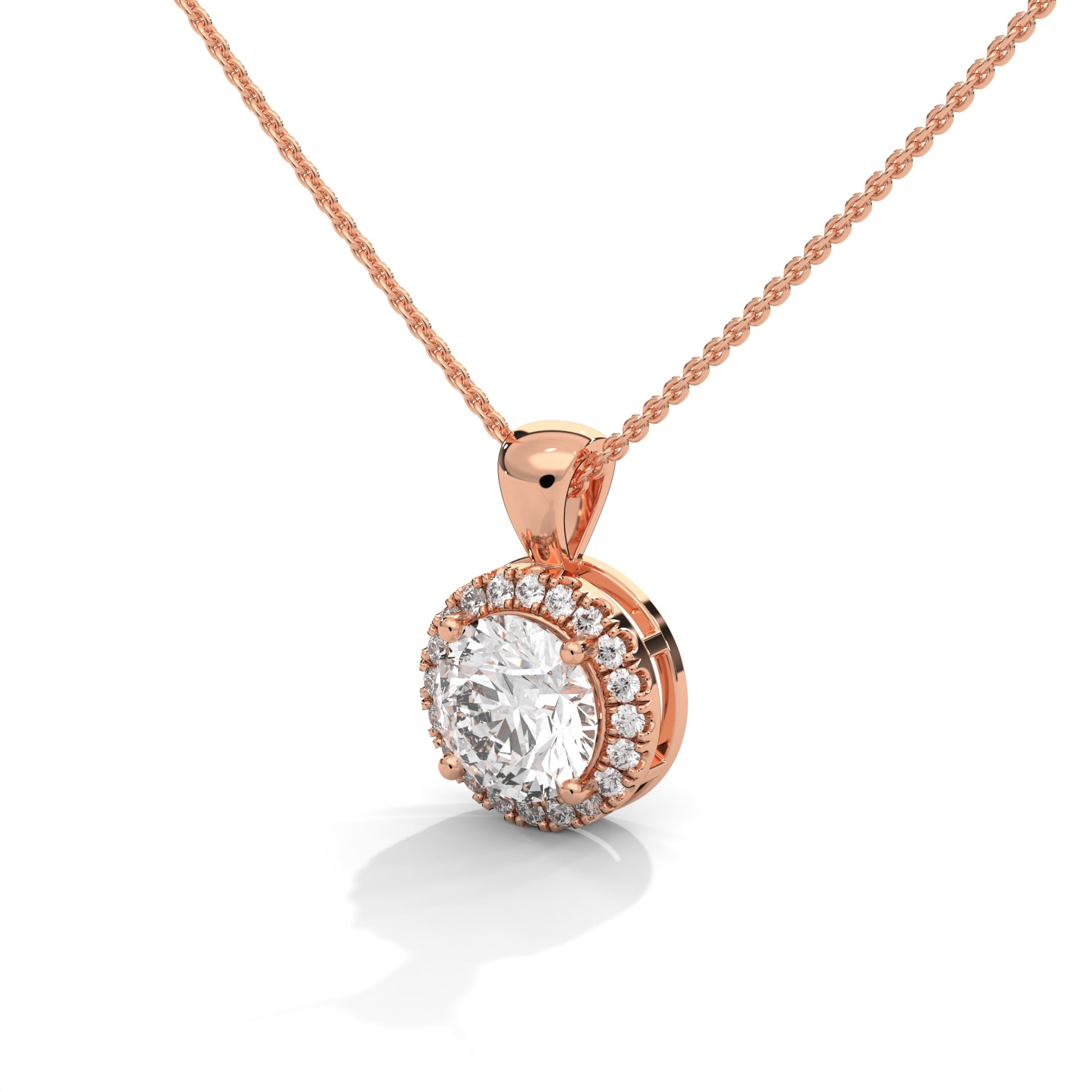 Classic Round Halo Pendant Rose Gold