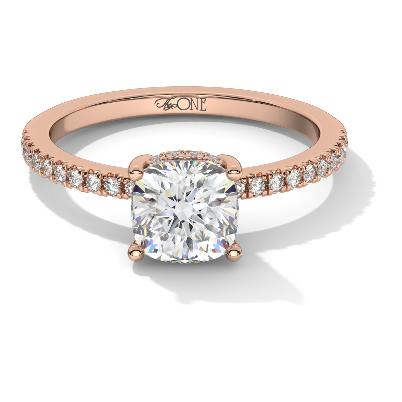 Cushion Pavé Hidden Halo Engagement Ring Rose Gold