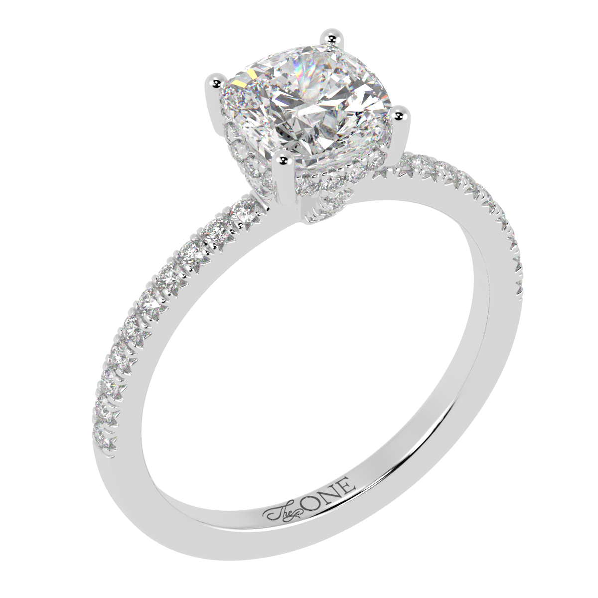 Cushion Pavé Hidden Halo Engagement Ring White Gold