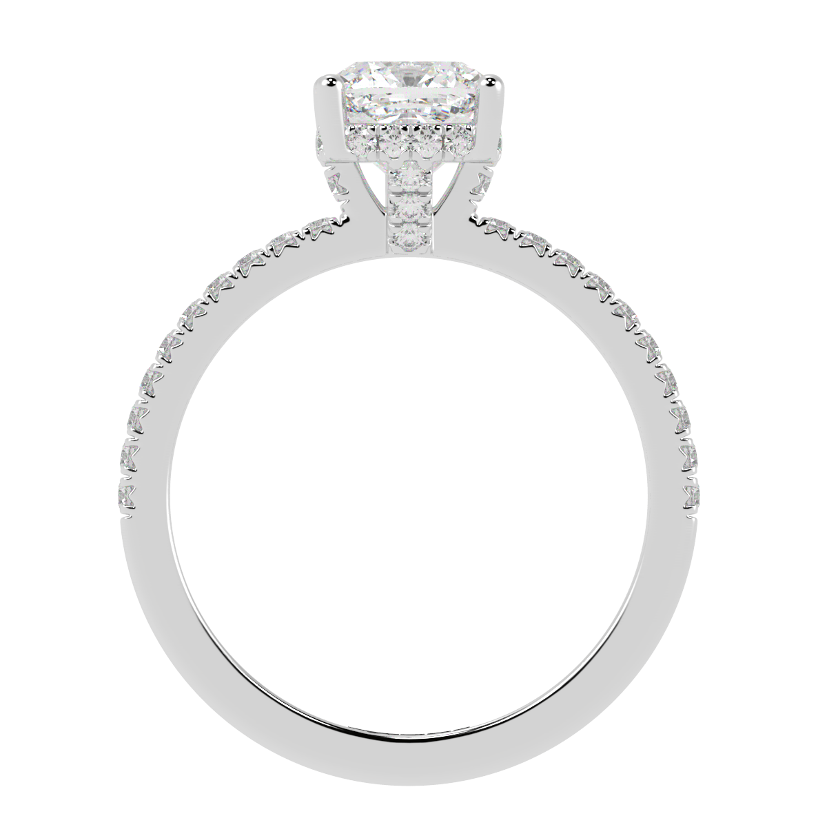 Cushion Pavé Hidden Halo Engagement Ring White Gold