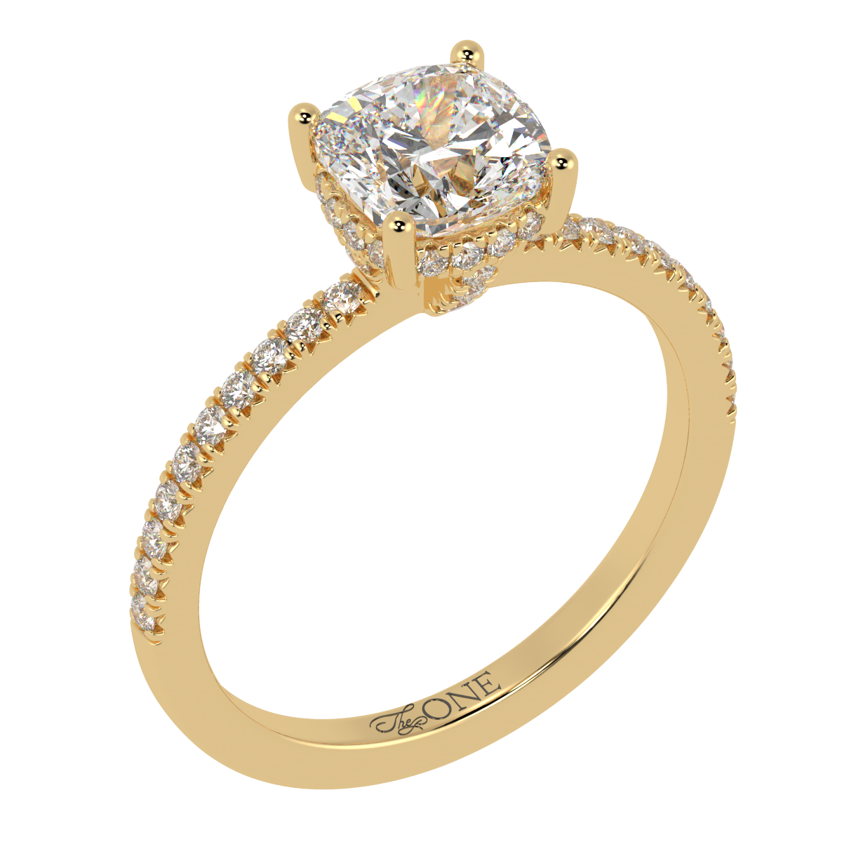 Cushion Pavé Hidden Halo Engagement Ring Yellow Gold
