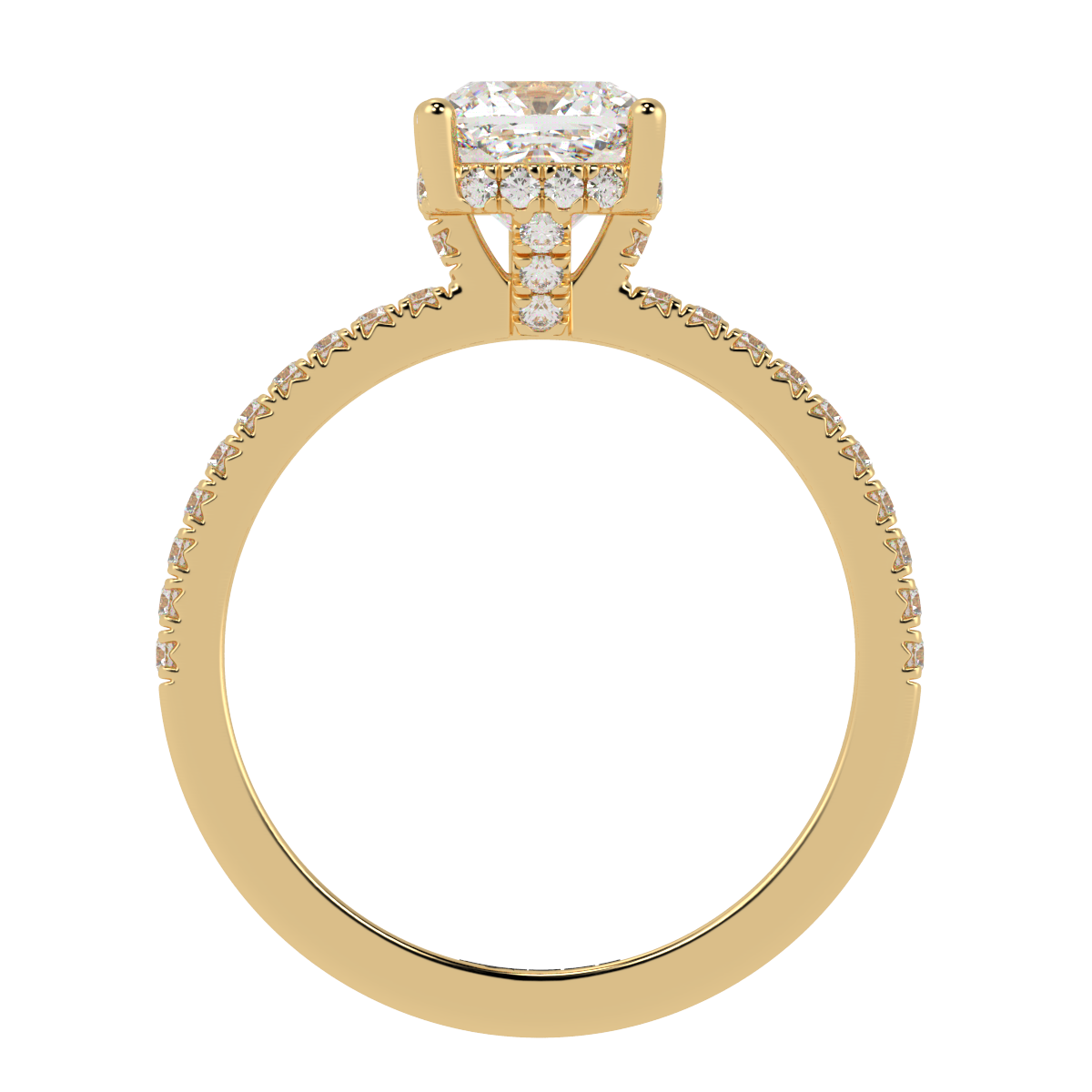 Cushion Pavé Hidden Halo Engagement Ring Yellow Gold