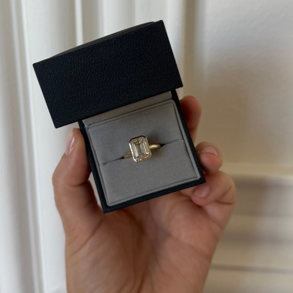 3ct Emerald Cut Diamond Bezel-Set Ring in 14k Yellow Gold