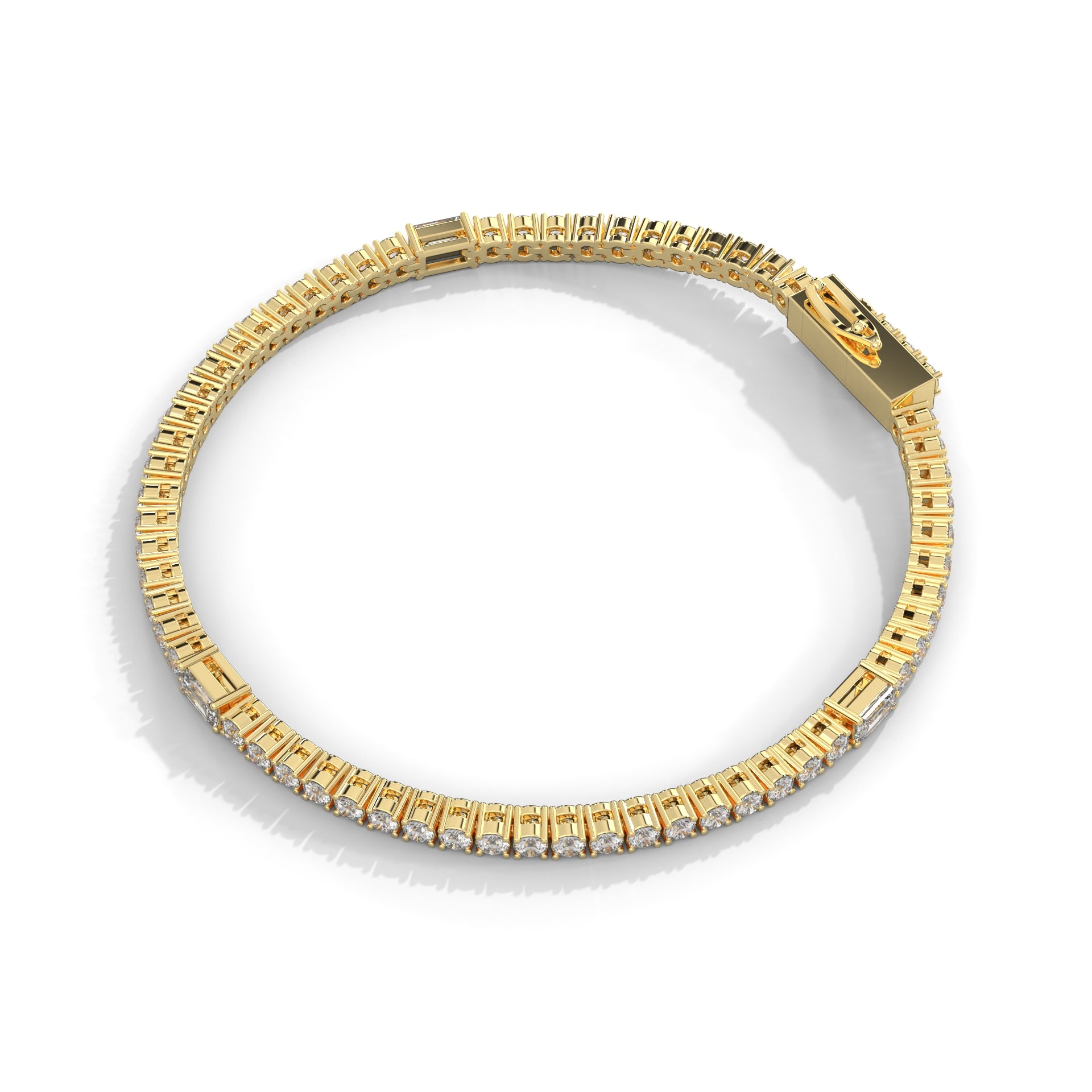 Emerald & Round Diamond Tennis Bracelet Yellow Gold