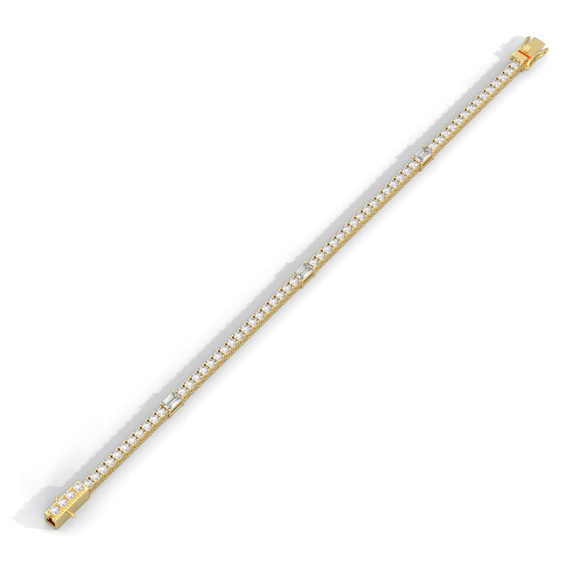 Emerald & Round Diamond Tennis Bracelet Yellow Gold