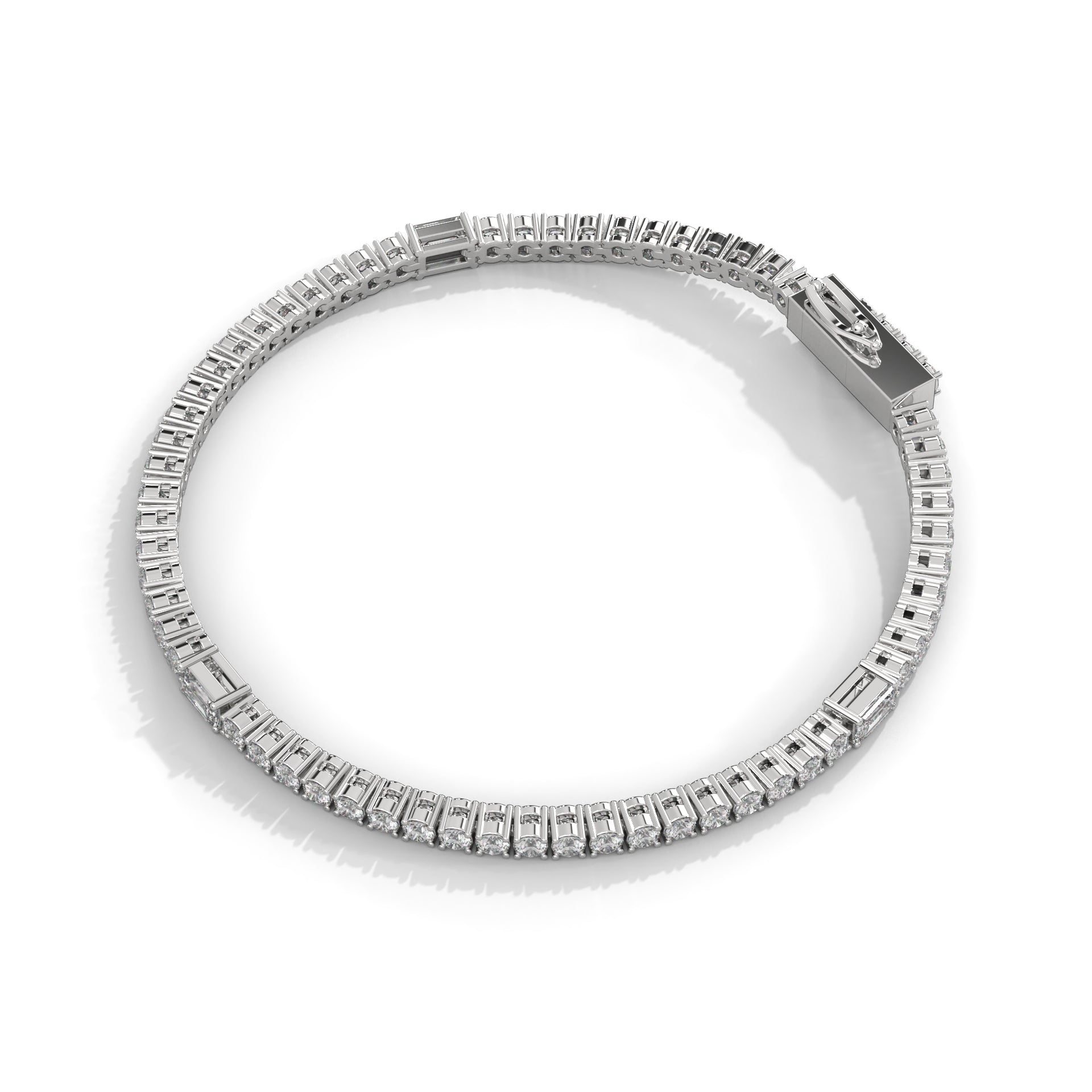 Emerald & Round Diamond Tennis Bracelet White Gold