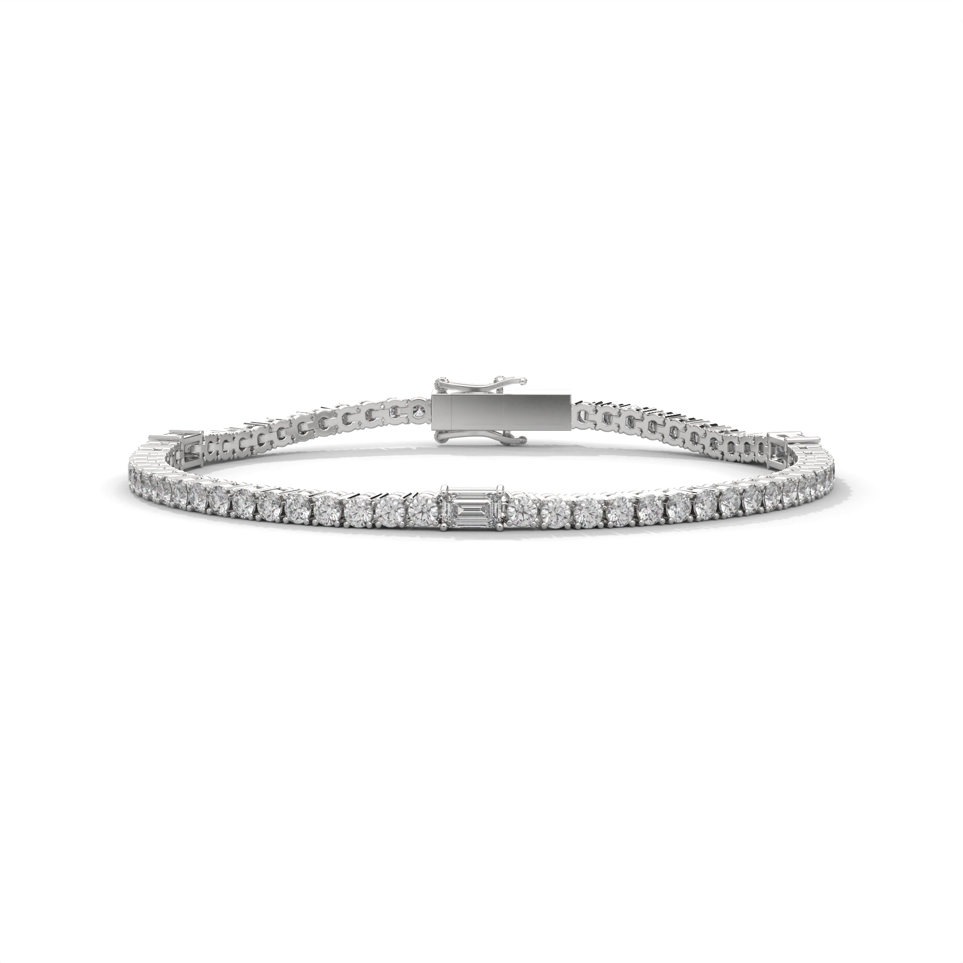 Emerald & Round Diamond Tennis Bracelet Sterling Silver