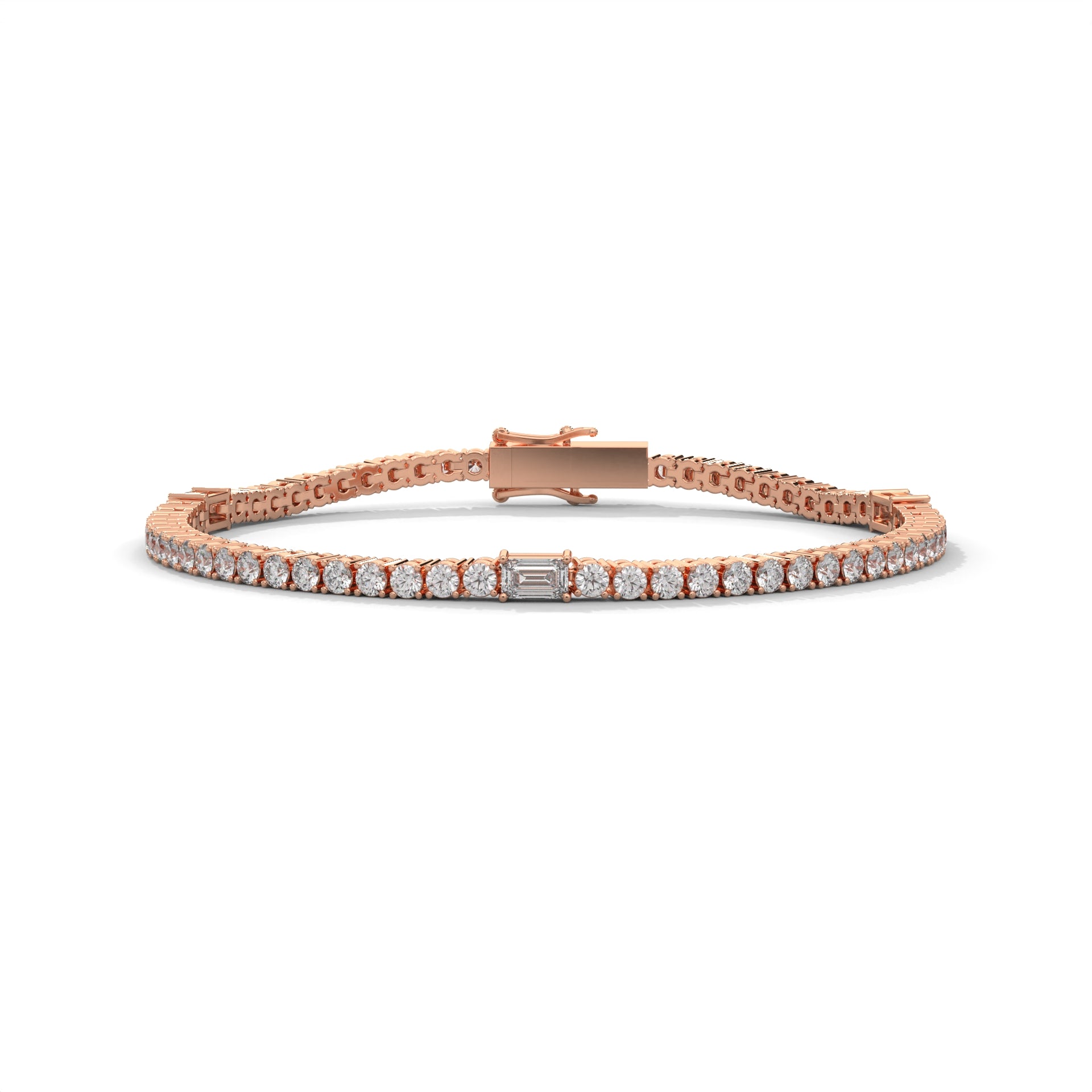 Emerald & Round Diamond Tennis Bracelet Rose Gold