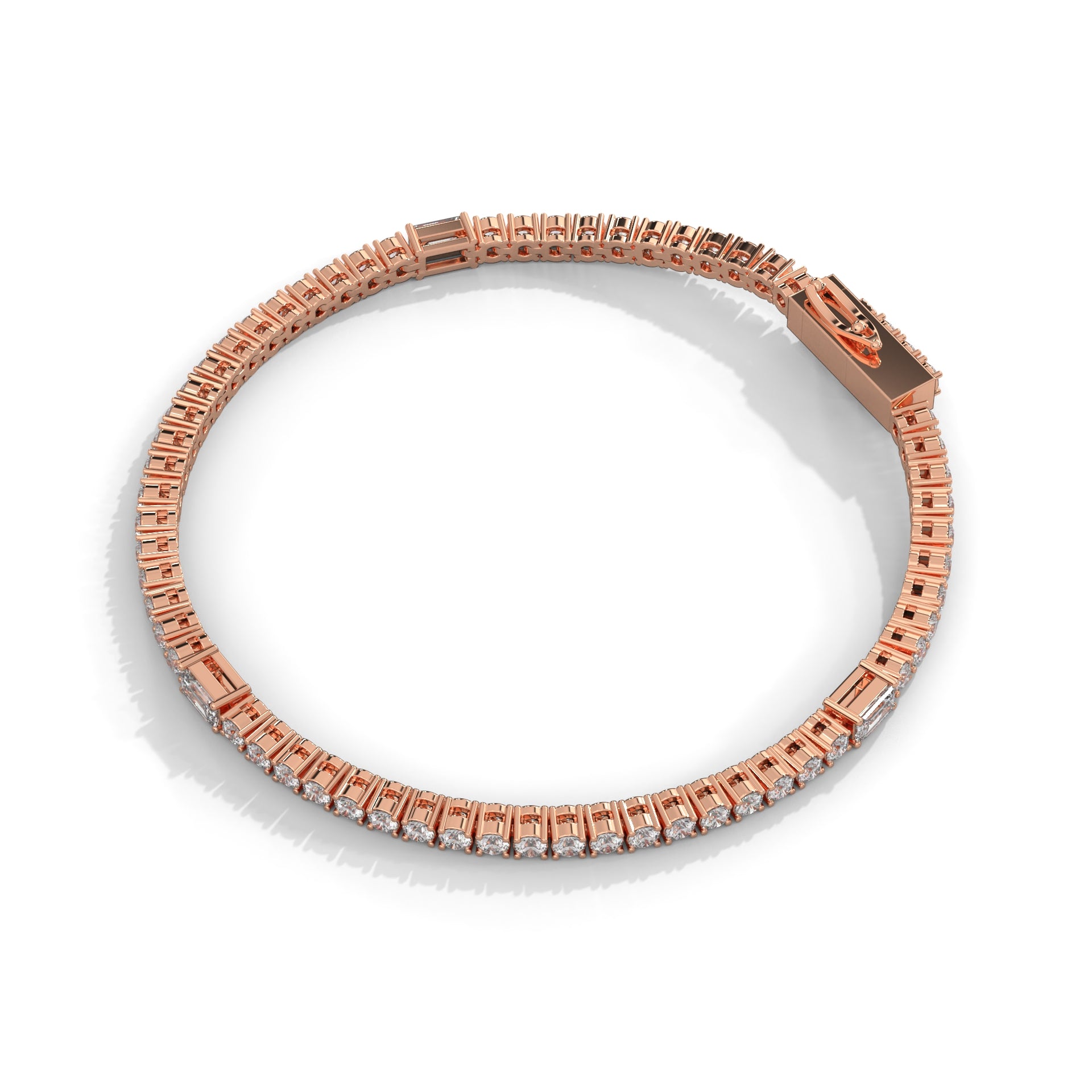Emerald & Round Diamond Tennis Bracelet Rose Gold