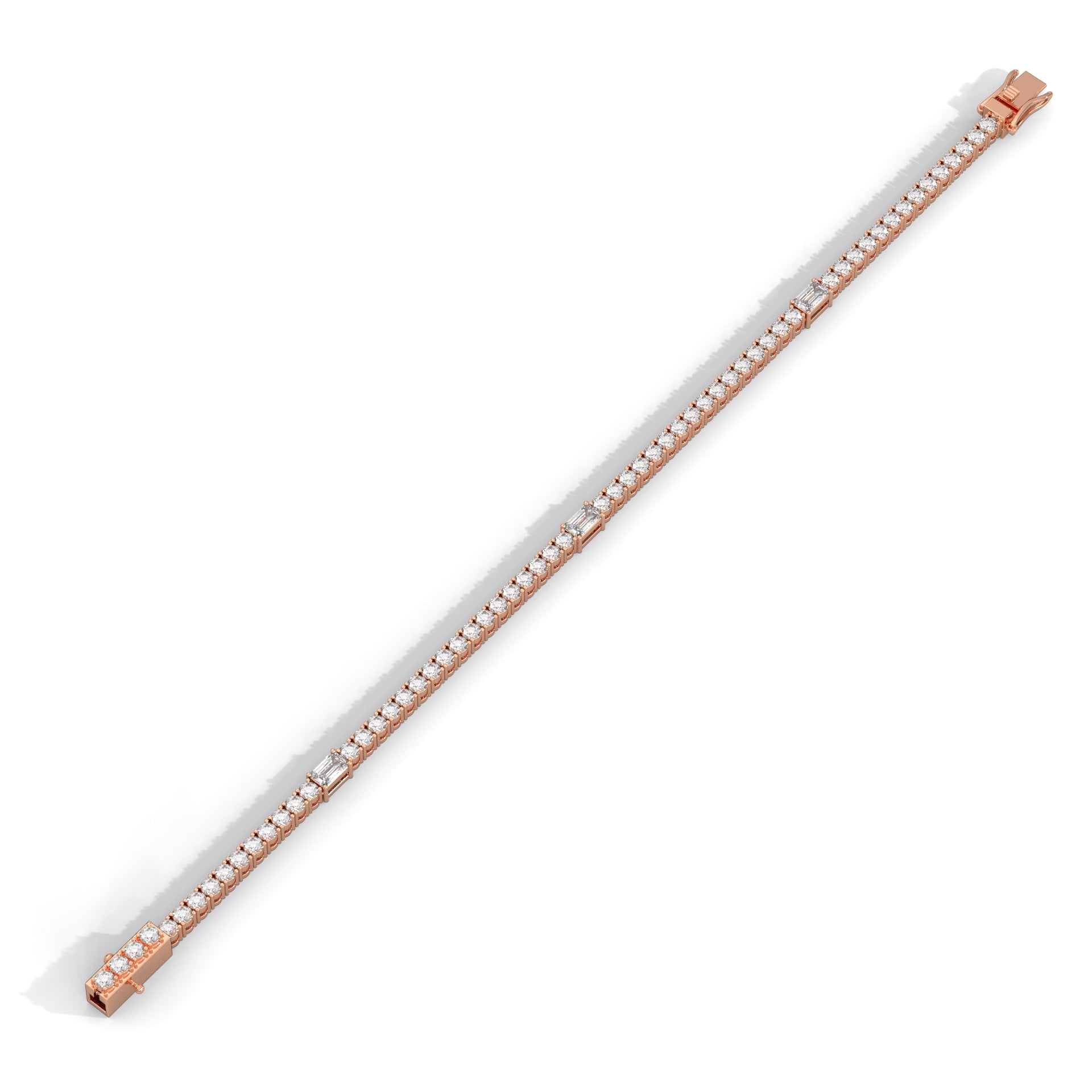 Emerald & Round Diamond Tennis Bracelet Rose Gold