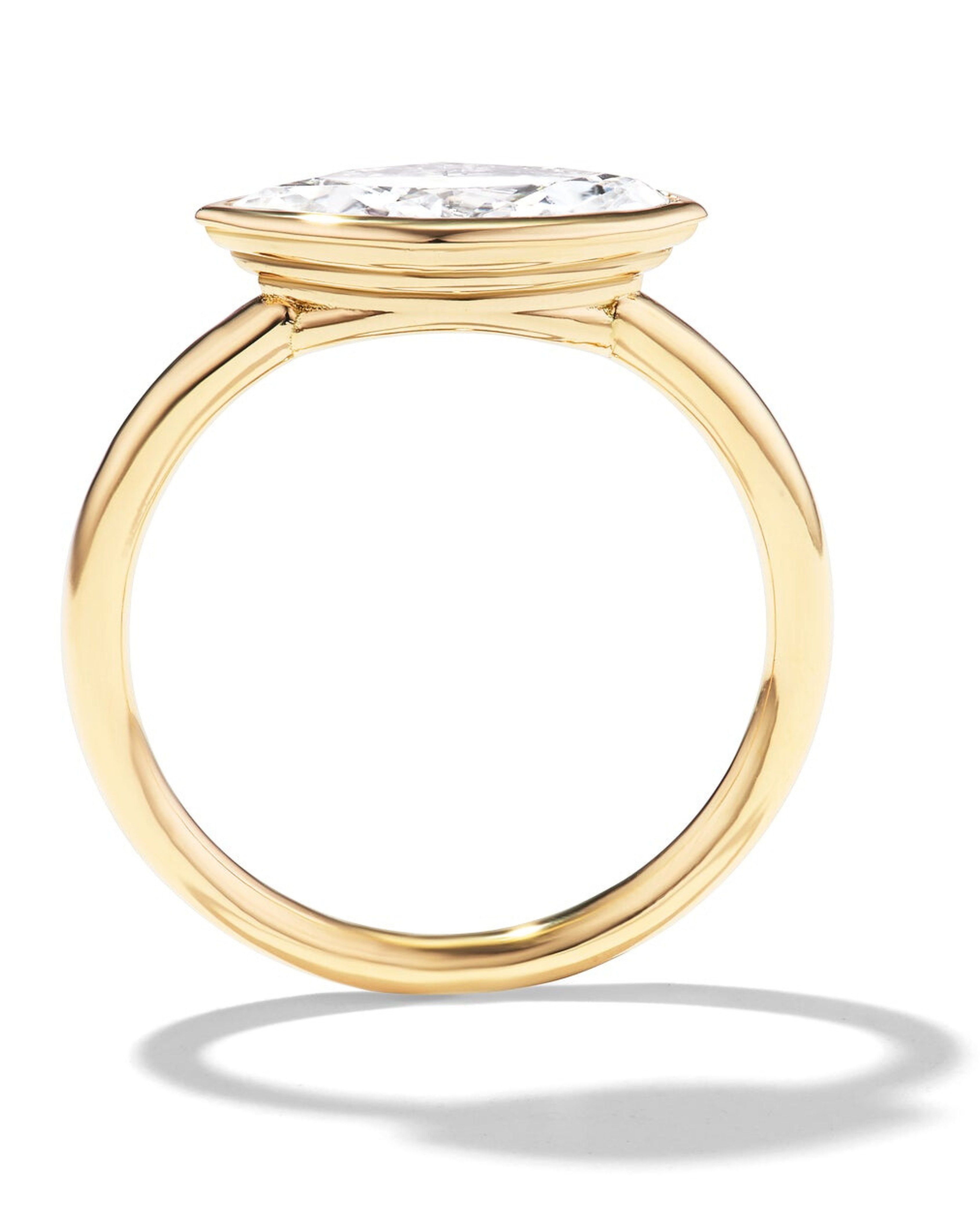 East-West Bezel Set Marquise Engagement Ring Yellow Gold
