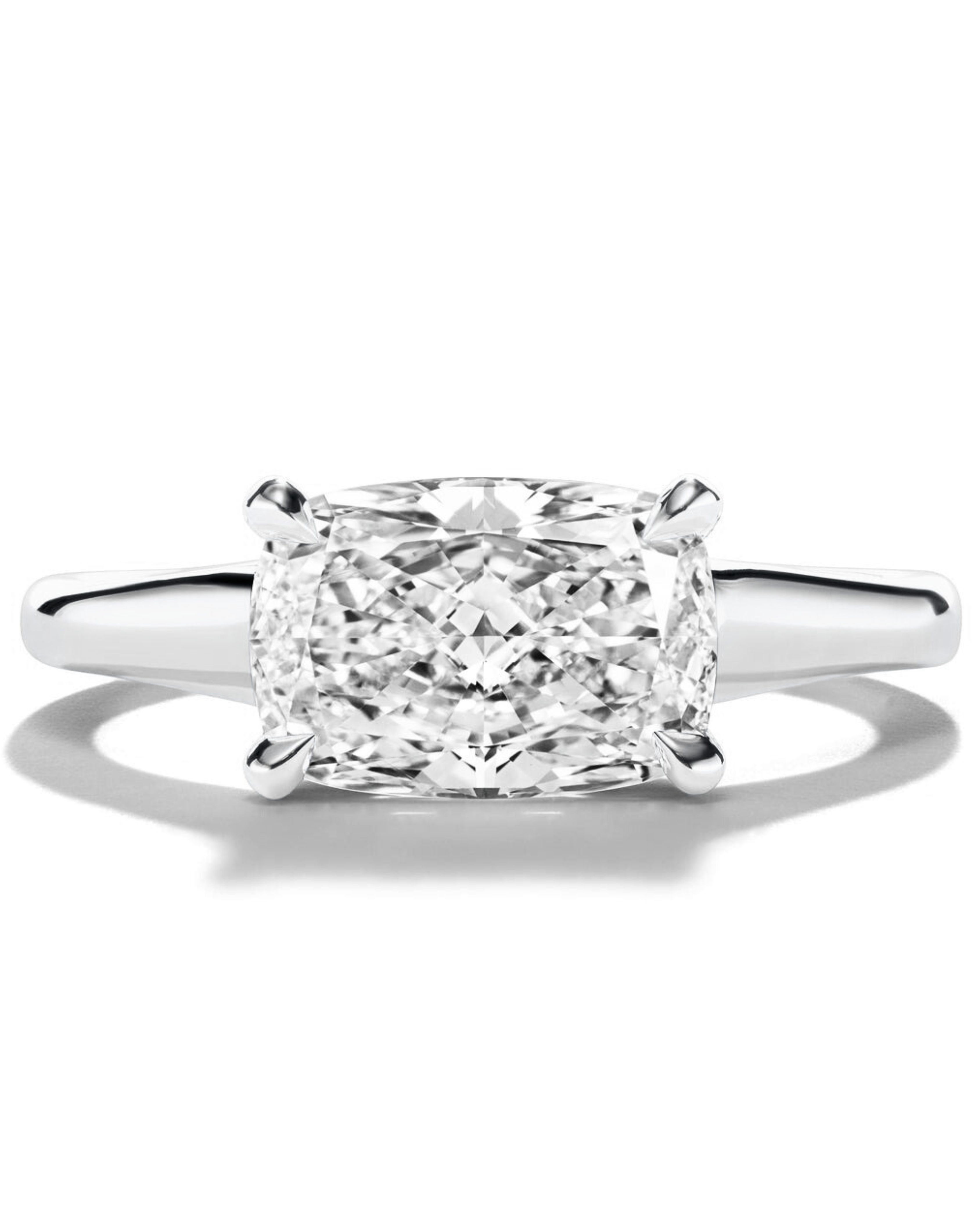 East-West Set Elongated Cushion Cut Diamond Engagement Ring White Gold