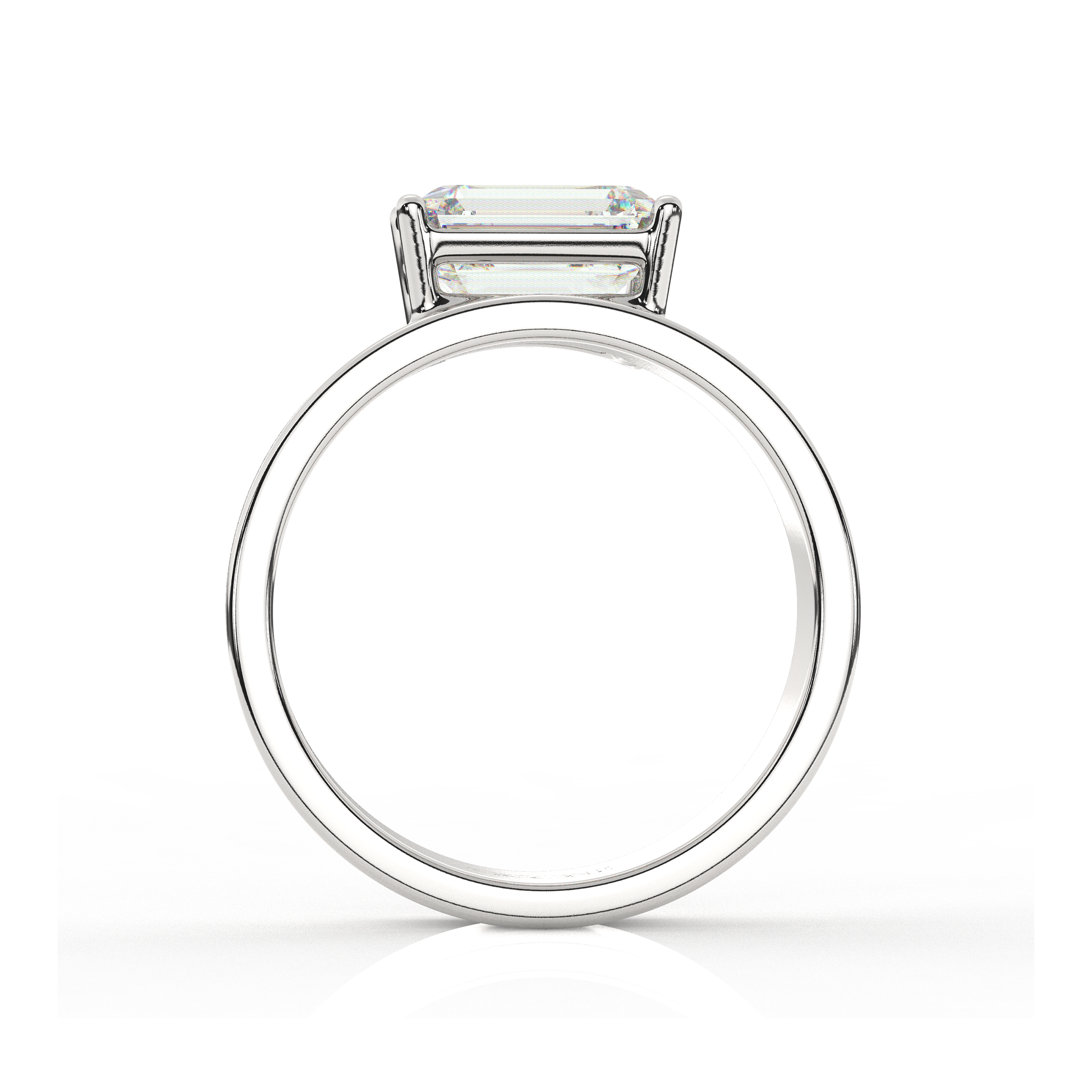 East-West Set Emerald Solitaire Diamond Ring and Cigar Band Set Platinum