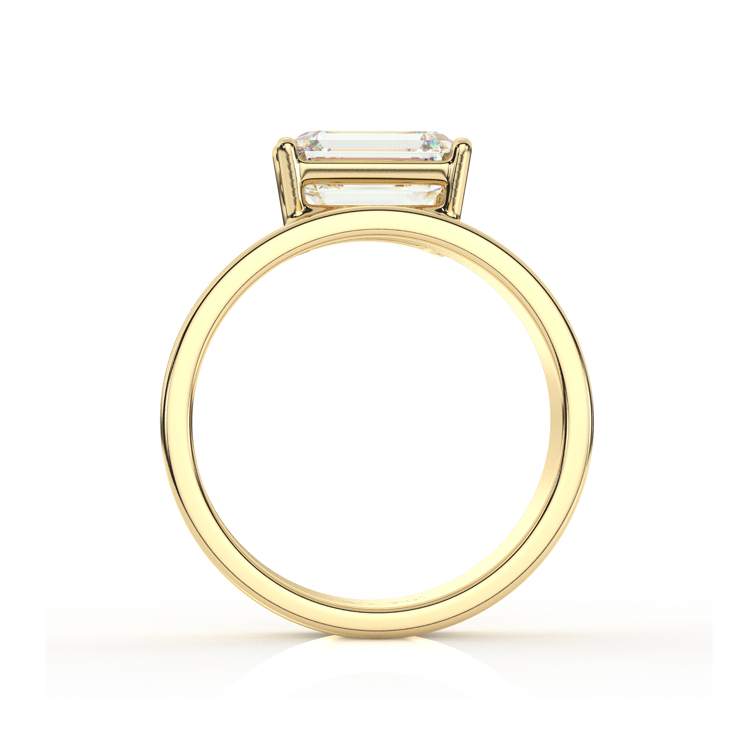 East-West Set Emerald Solitaire Diamond Ring and Cigar Band Set Yellow Gold