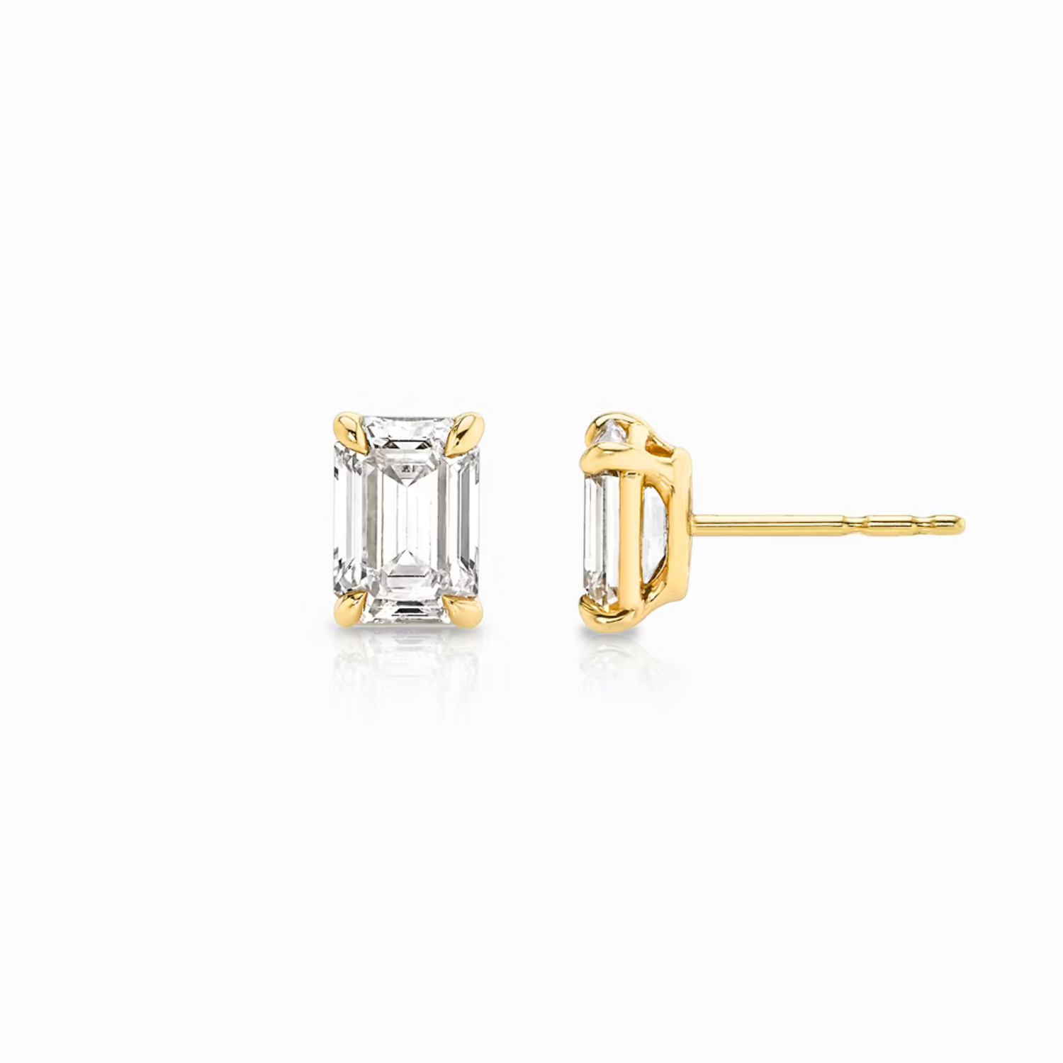Emerald Diamond Stud Earrings Yellow Gold