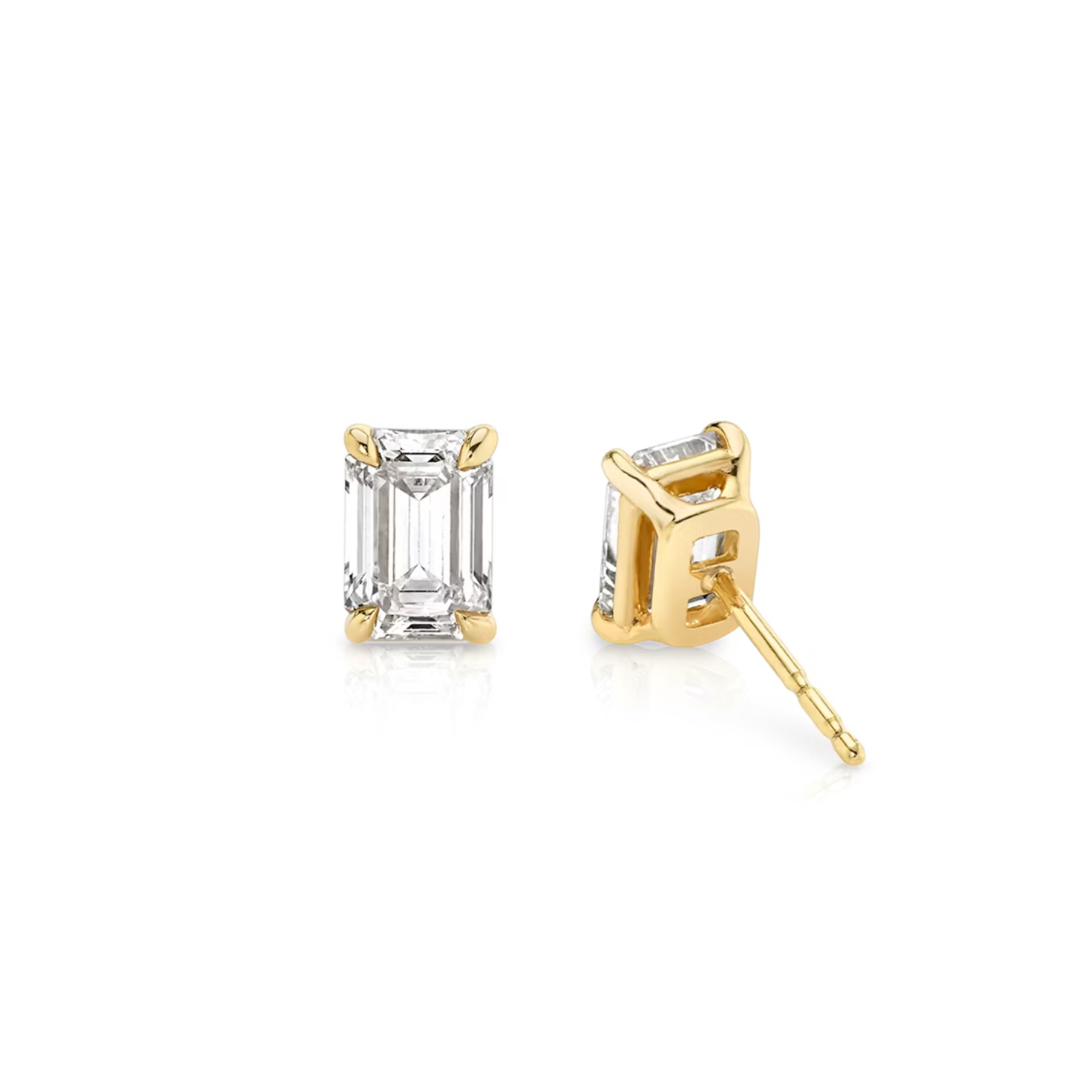 Emerald Diamond Stud Earrings Yellow Gold