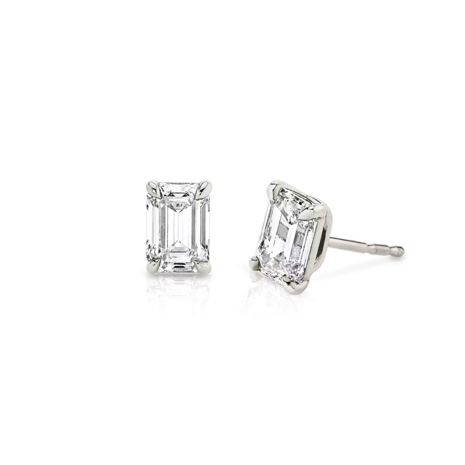 Emerald Diamond Stud Earrings Sterling Silver