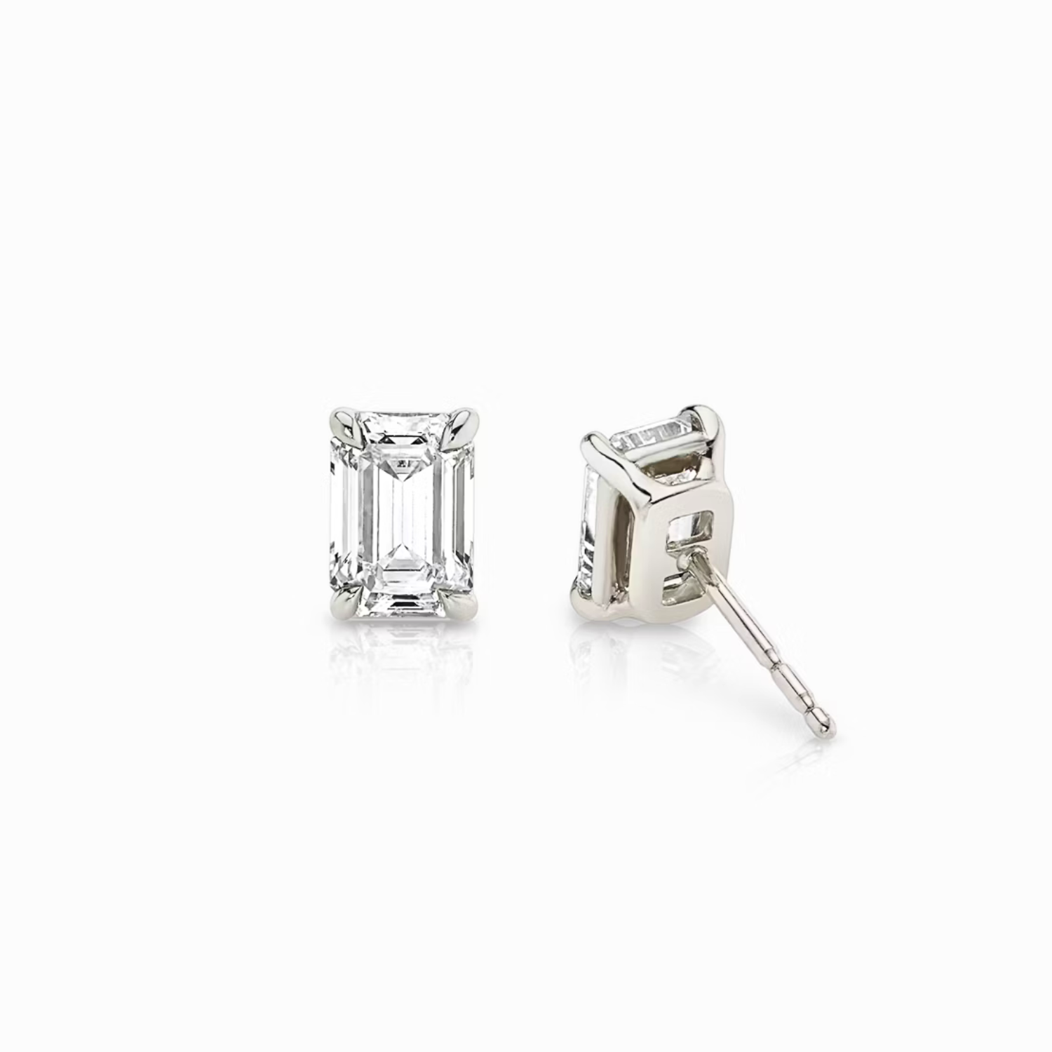 Emerald Diamond Stud Earrings Platinum