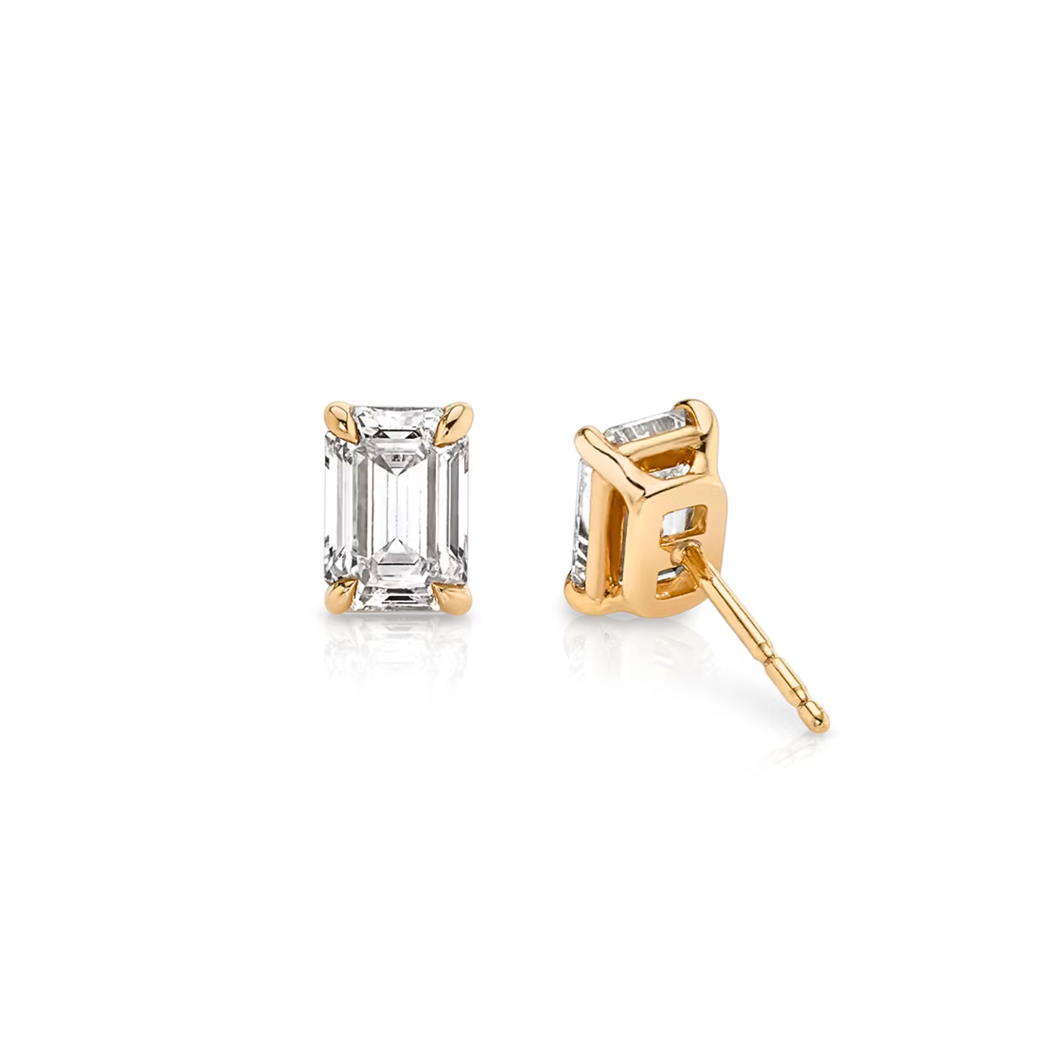 Emerald Diamond Stud Earrings Rose Gold