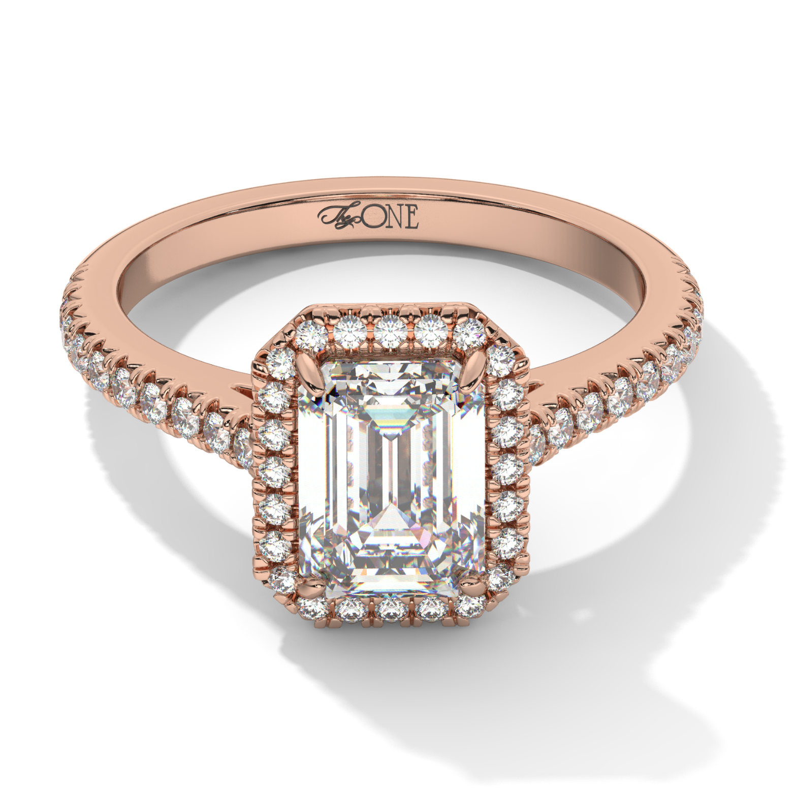 Emerald Halo Diamond Engagement Ring Rose Gold