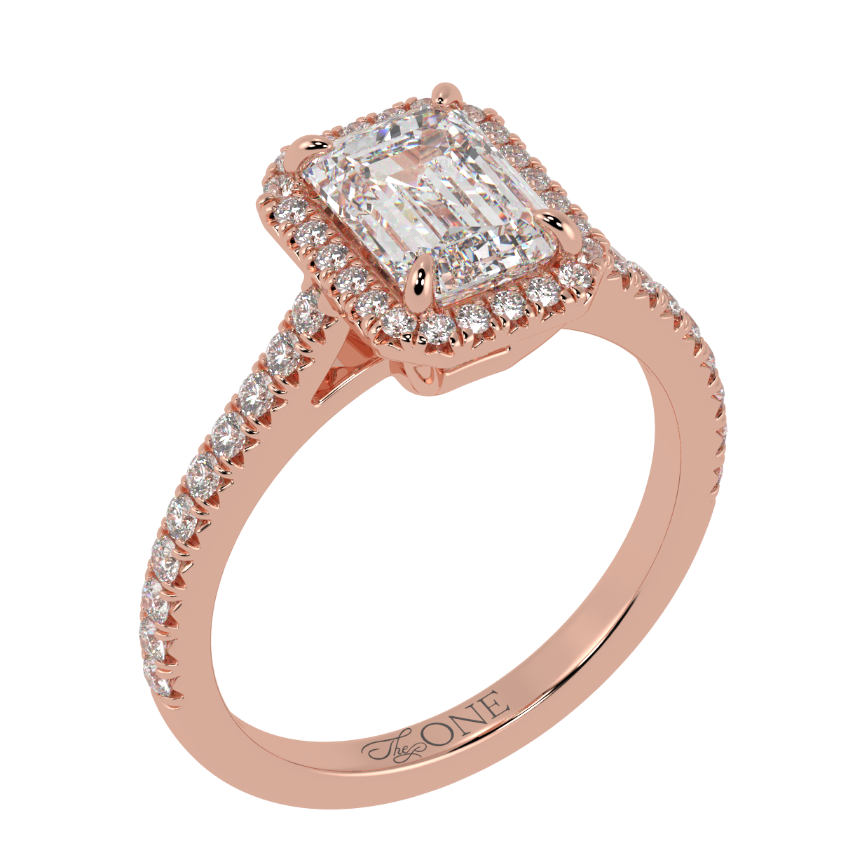 Emerald Halo Diamond Engagement Ring Rose Gold