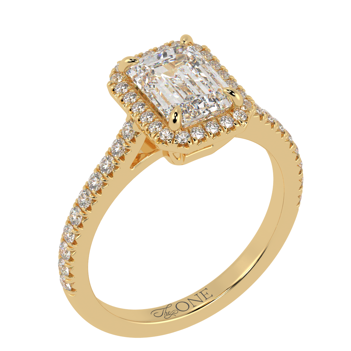 Emerald Halo Diamond Engagement Ring Yellow Gold