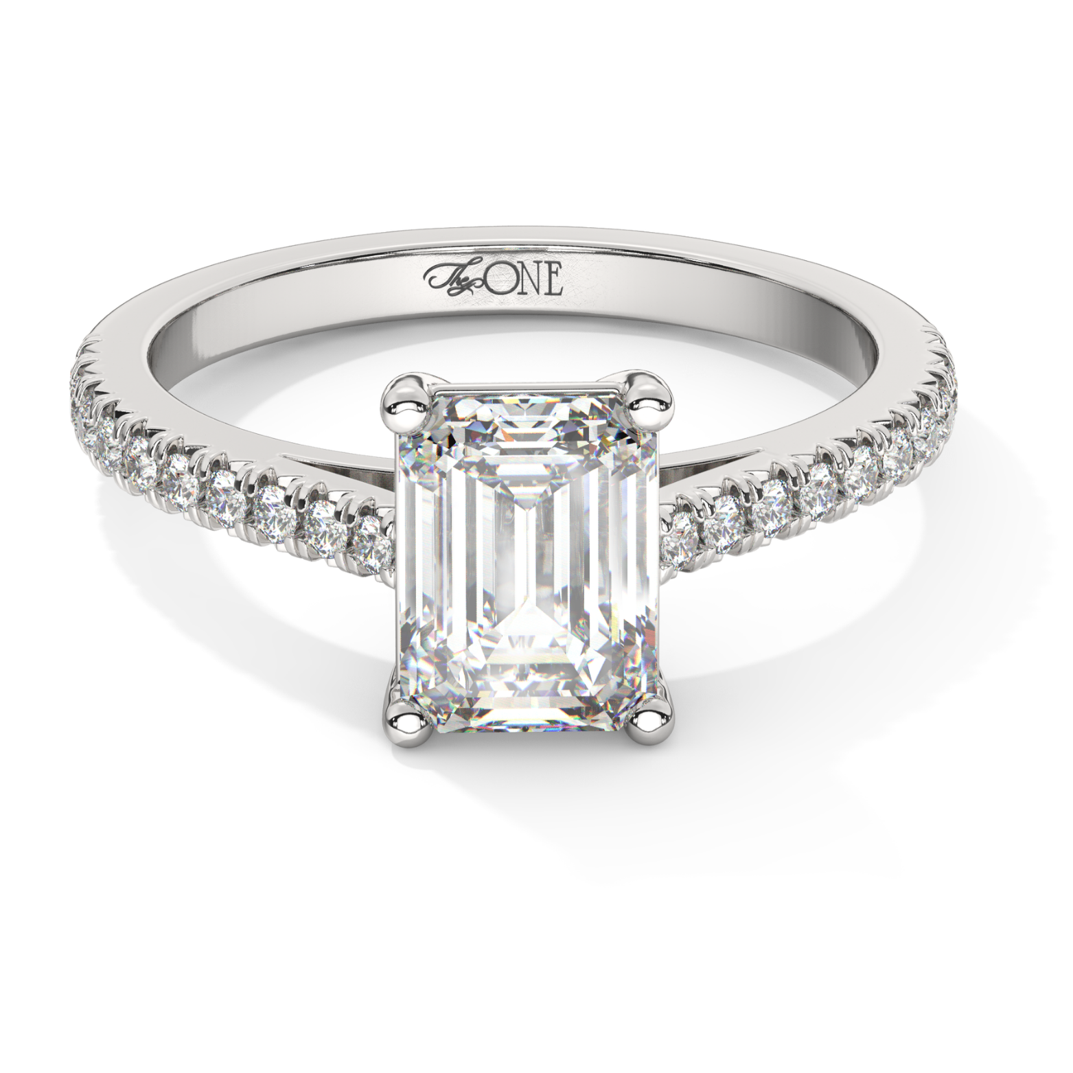 Emerald Pavé Diamond Engagement Ring White Gold
