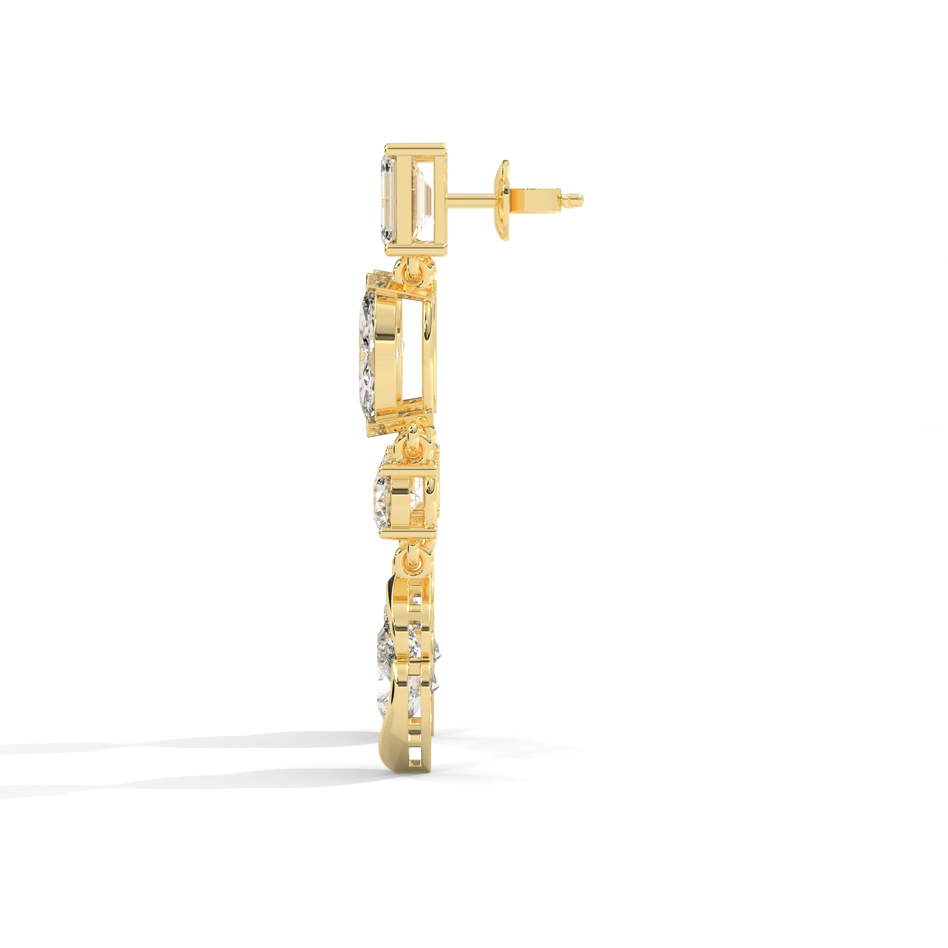 Four-Shape Diamond Drop Earrings Yellow Gold
