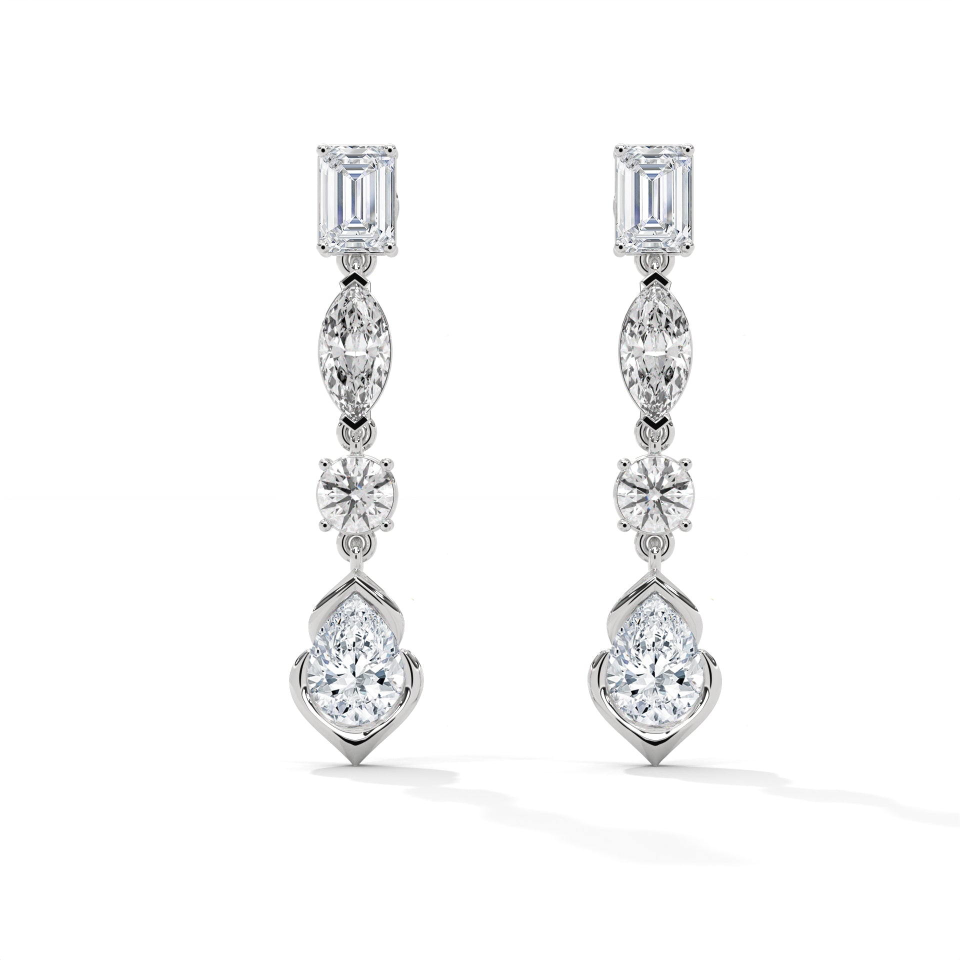 Four-Shape Diamond Drop Earrings White Gold