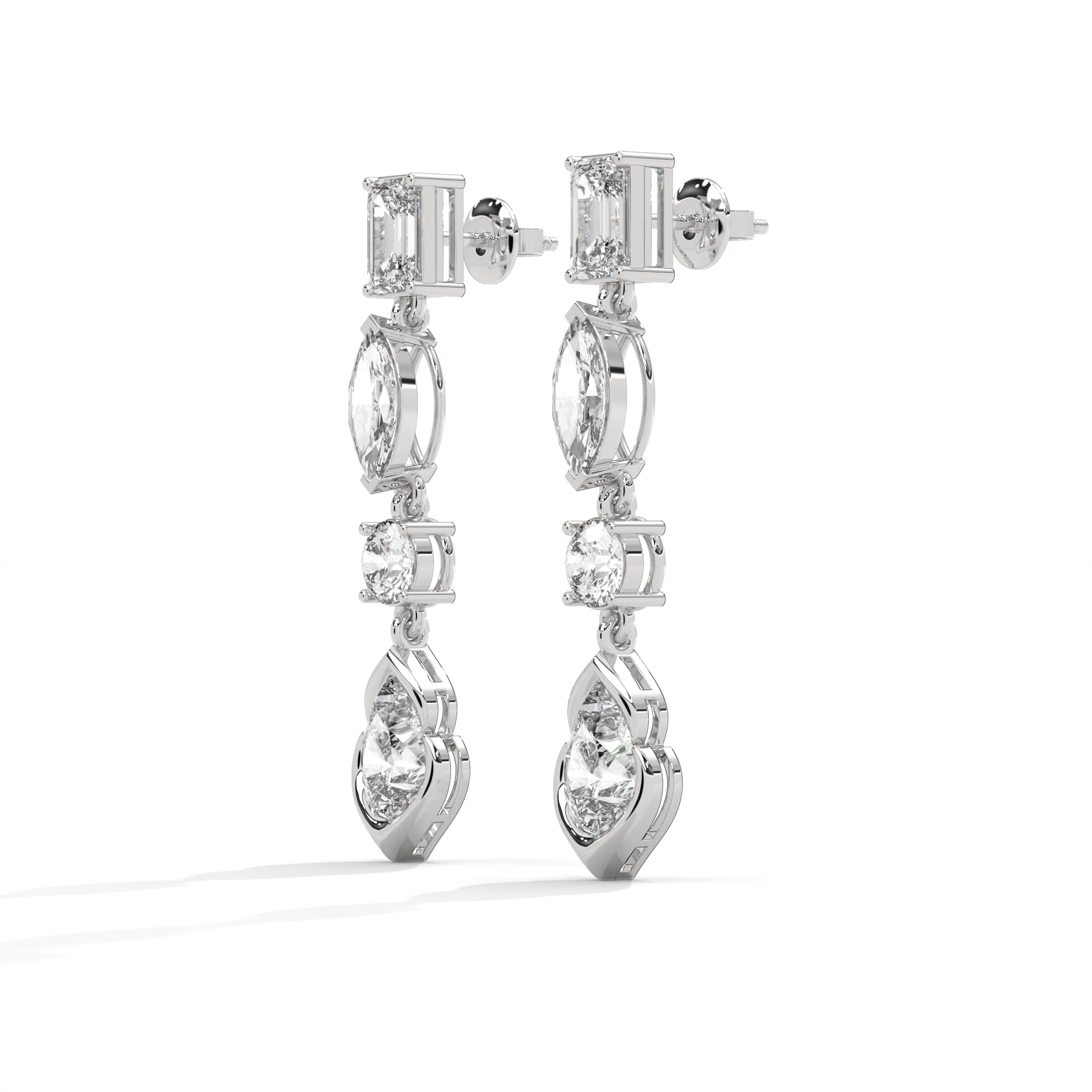 Four-Shape Diamond Drop Earrings Sterling Silver