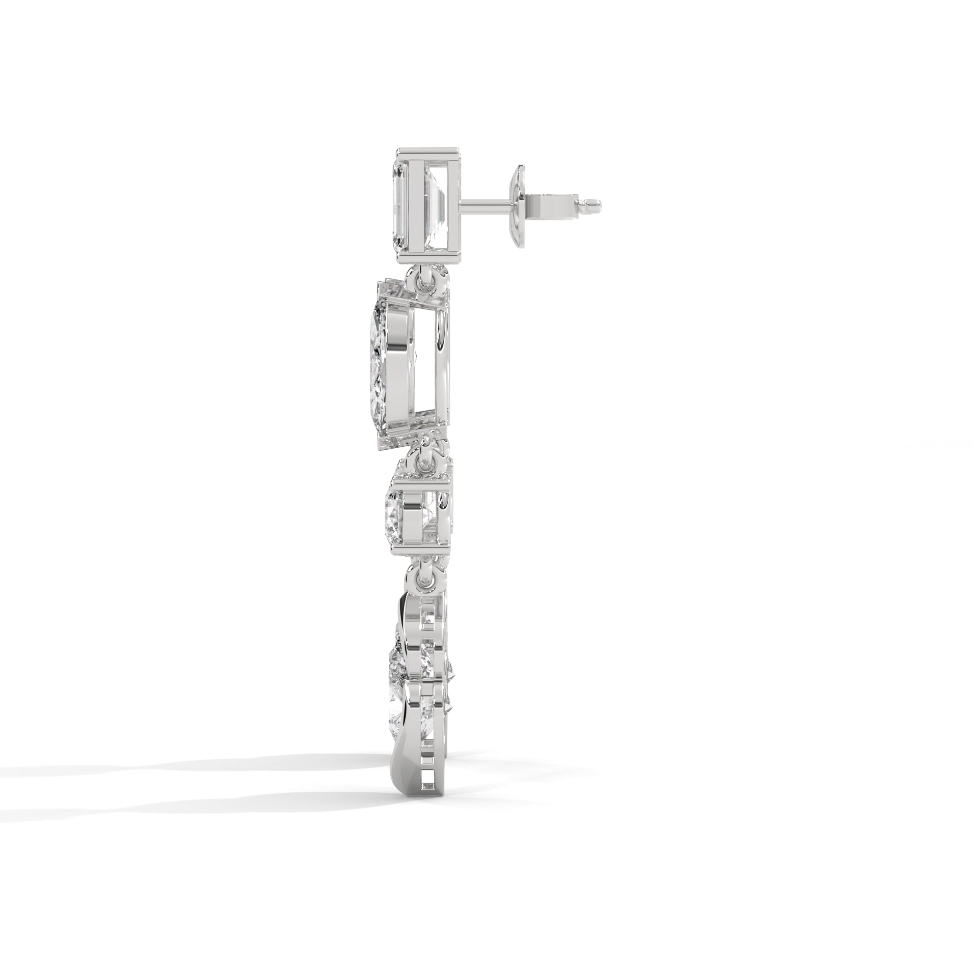 Four-Shape Diamond Drop Earrings Platinum