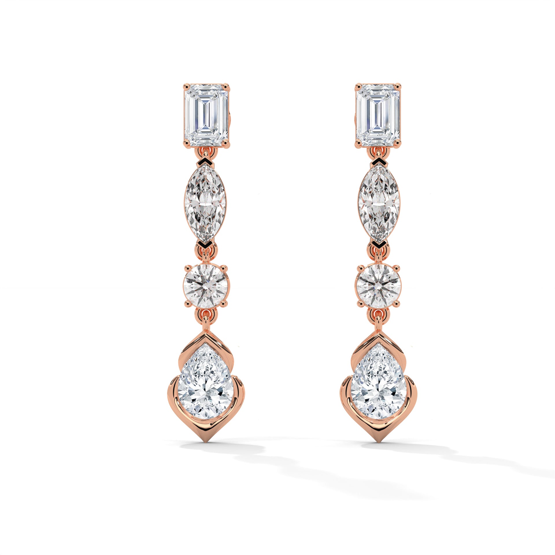 Four-Shape Diamond Drop Earrings Rose Gold