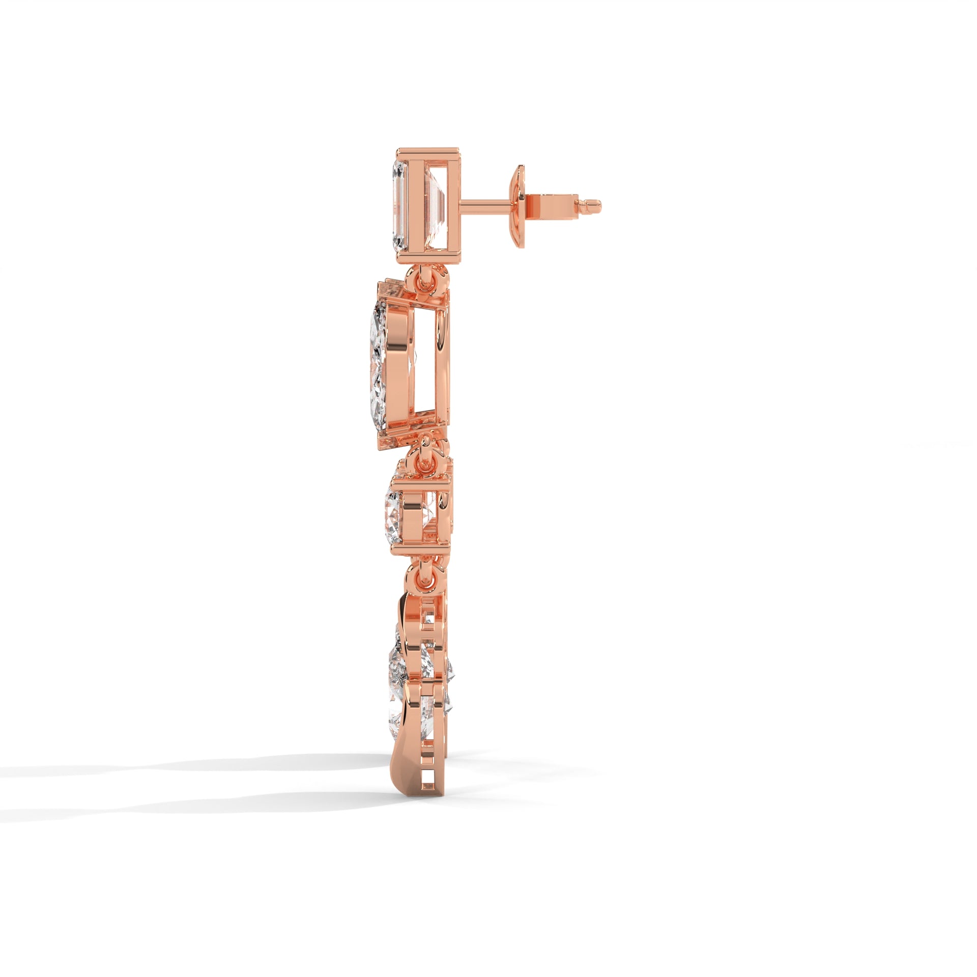 Four-Shape Diamond Drop Earrings Rose Gold