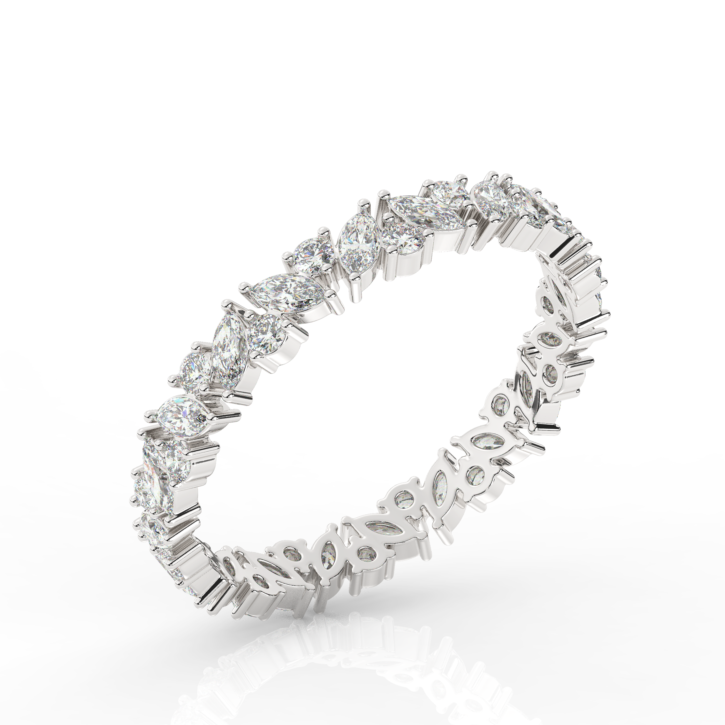 Marquise & Round Diamond Eternity Band Sterling Silver