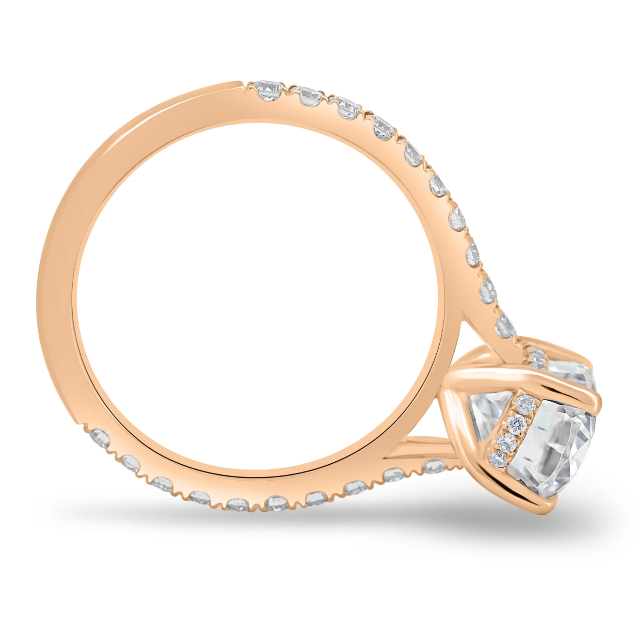 Oval Diamond Engagement Ring on a Pavé Band With a Hidden Halo Rose Gold Side 2
