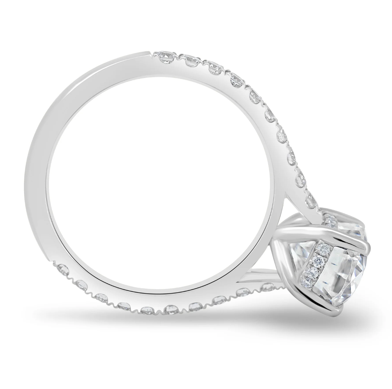 Oval Diamond Engagement Ring on a Pavé Band With a Hidden Halo White Gold Platinum Side 3