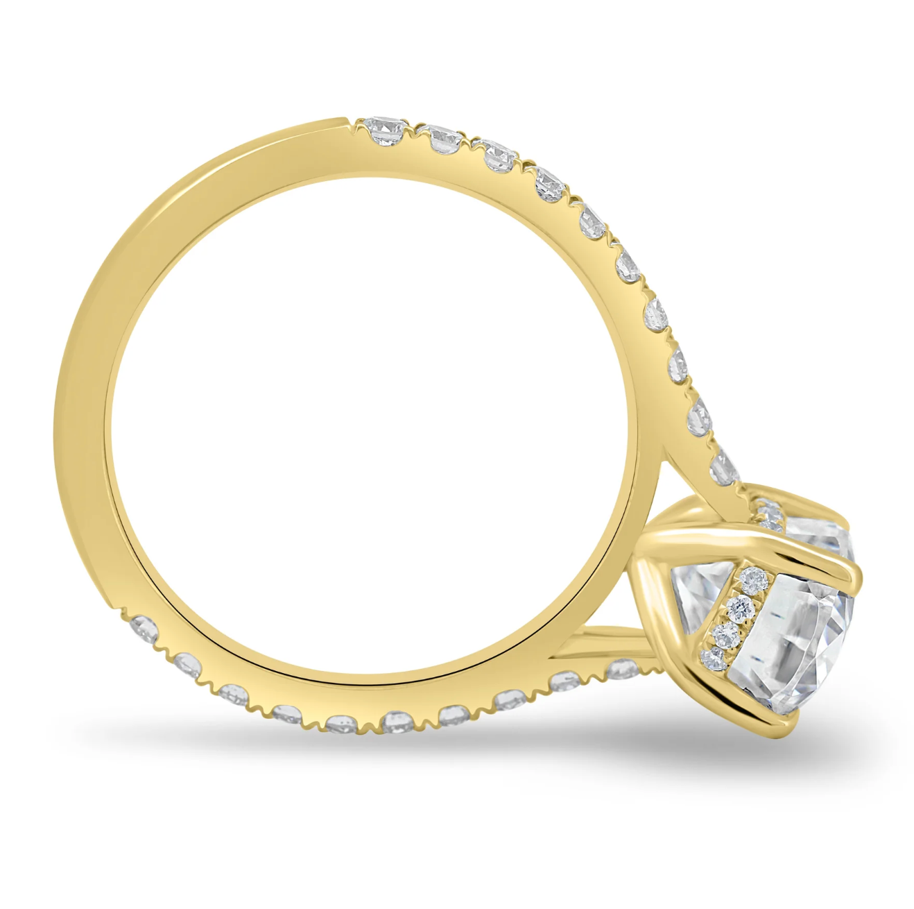 Oval Diamond Engagement Ring on a Pavé Band With a Hidden Halo Yellow Gold Side 2