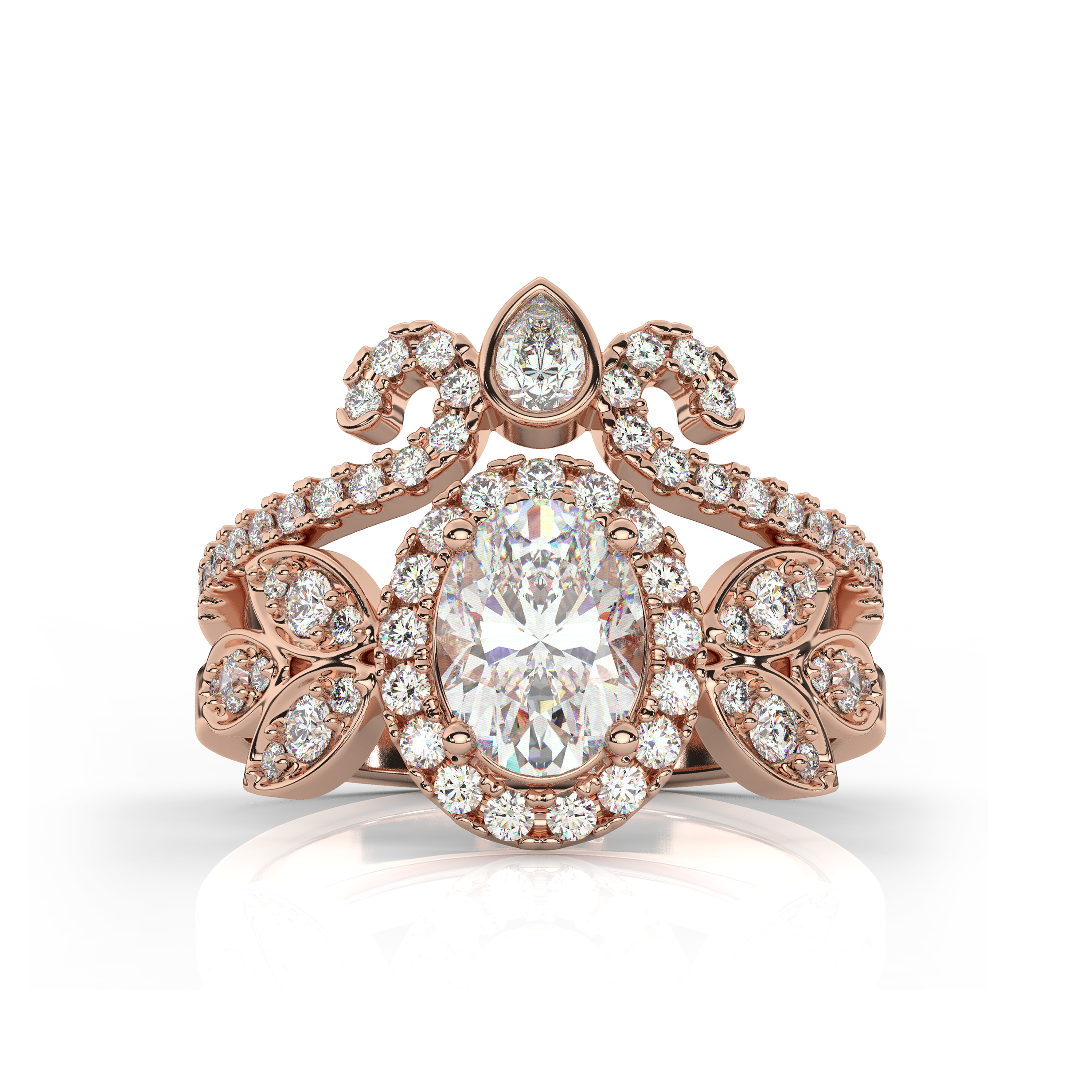 Oval Diamond Halo Set Rose Gold
