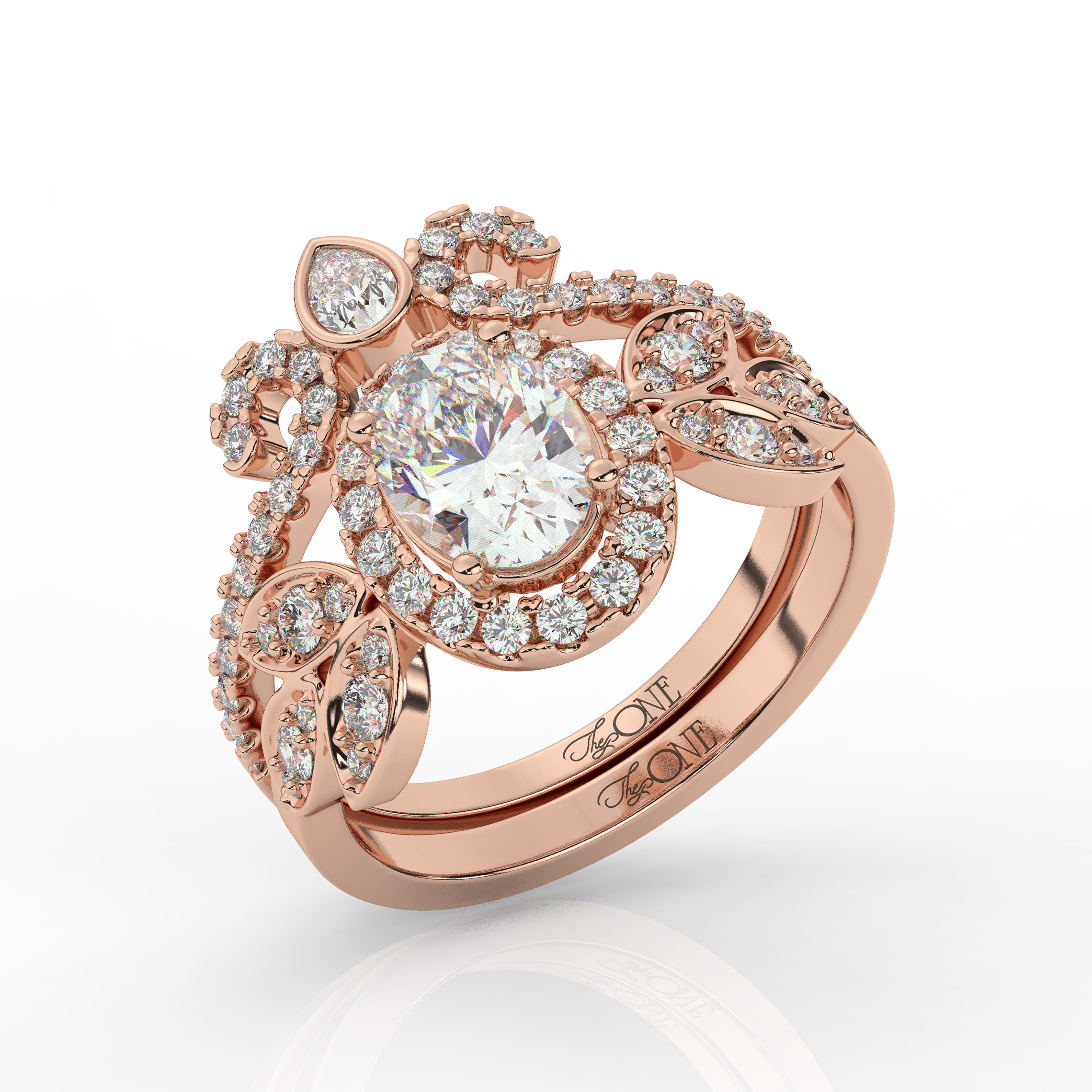 Oval Diamond Halo Set Rose Gold
