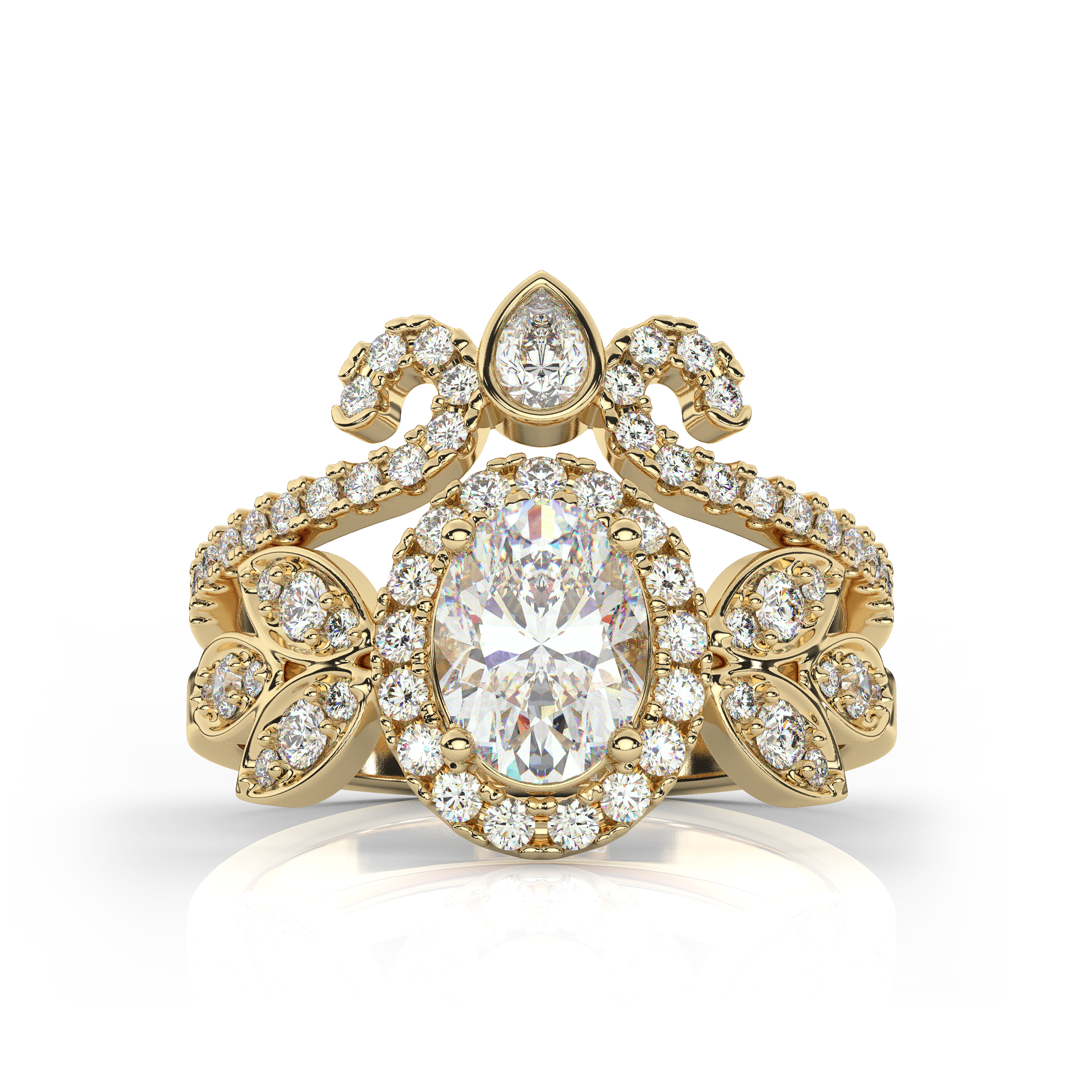 Oval Diamond Halo Set Yellow Gold