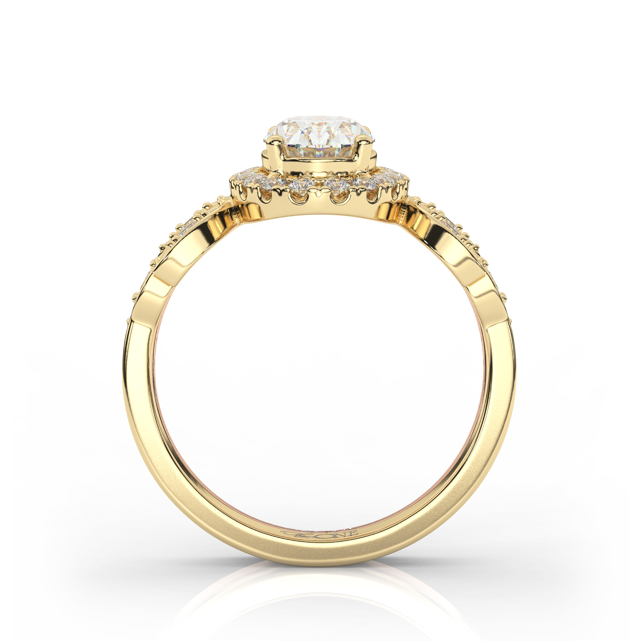 Oval Diamond Halo Set Yellow Gold
