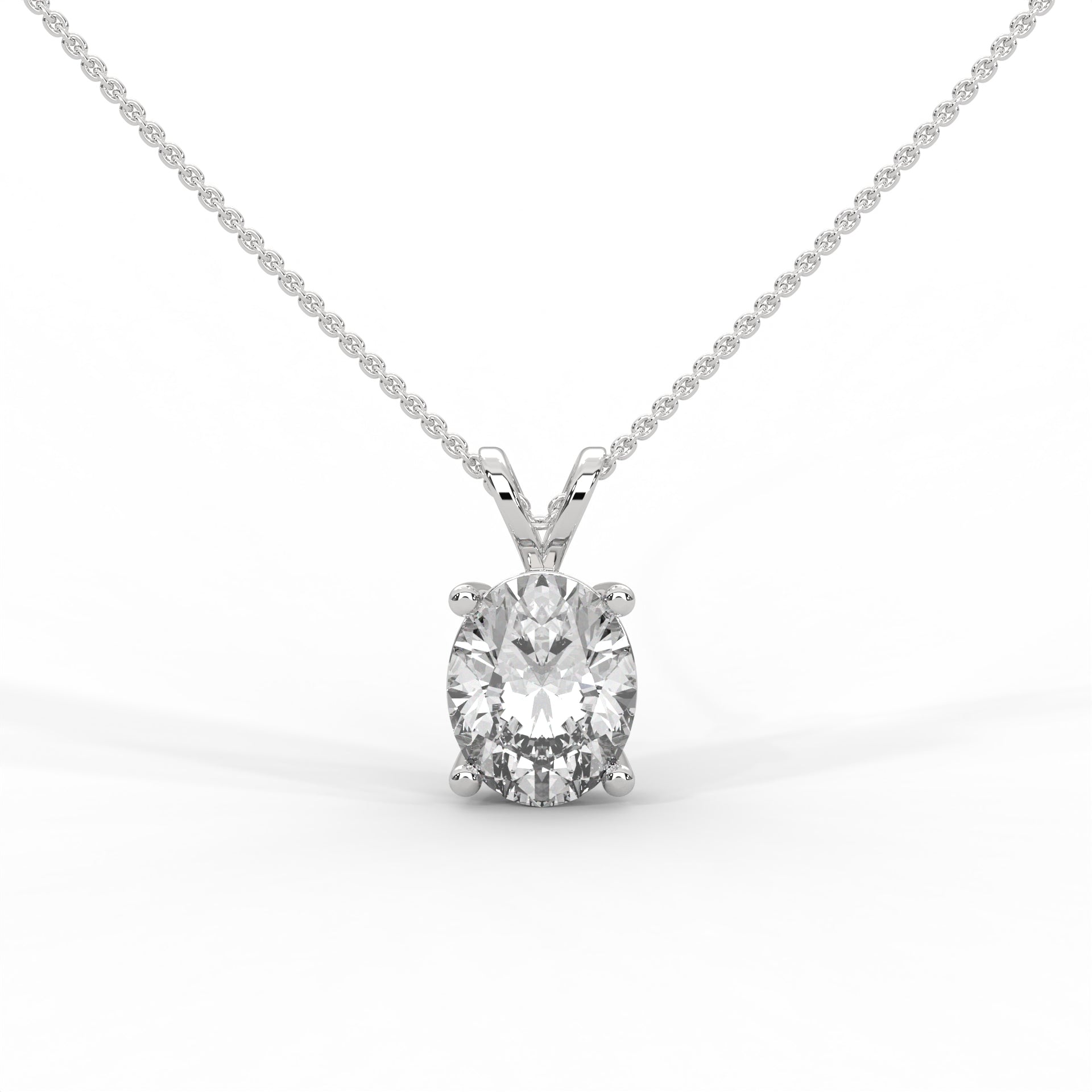 Oval Diamond Pendant White Gold