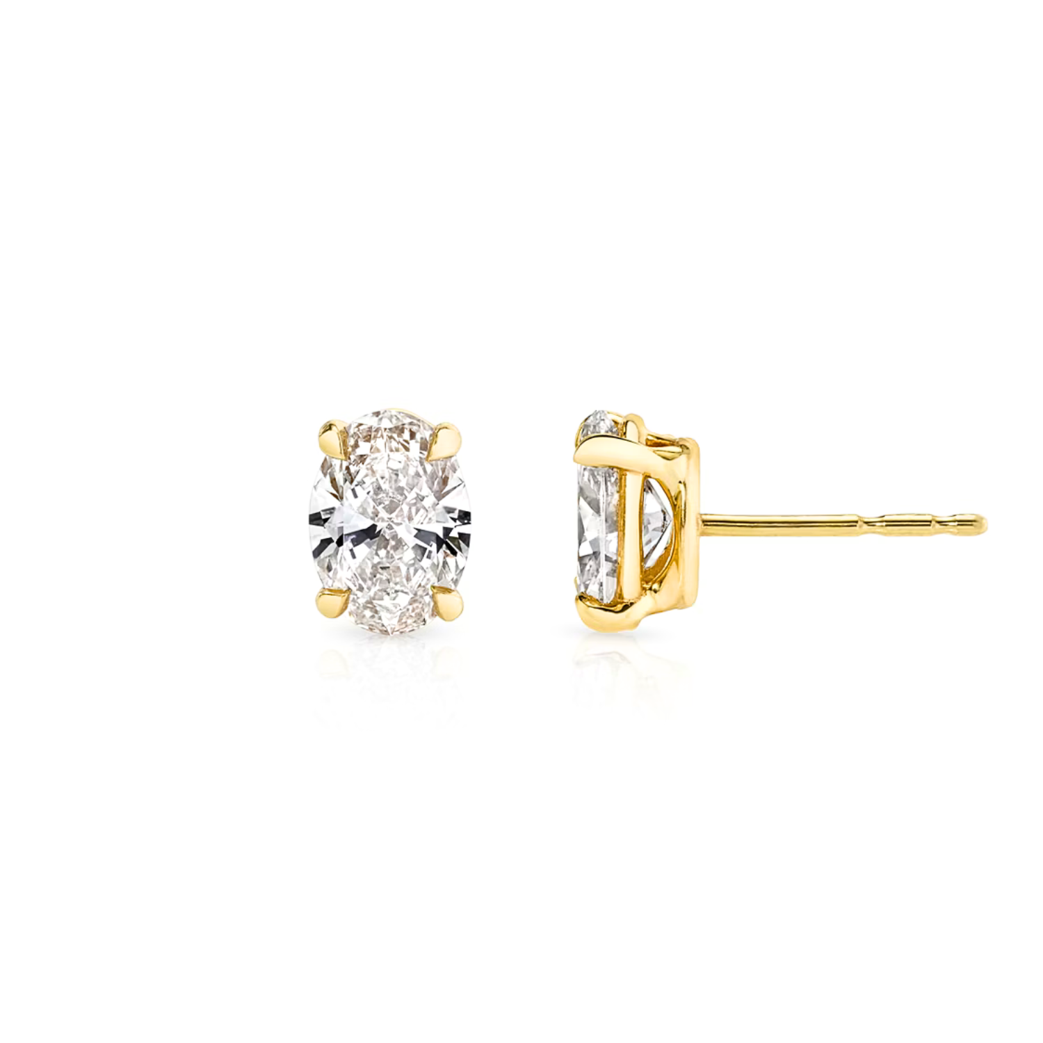 Oval Diamond Stud Earrings Yellow Gold