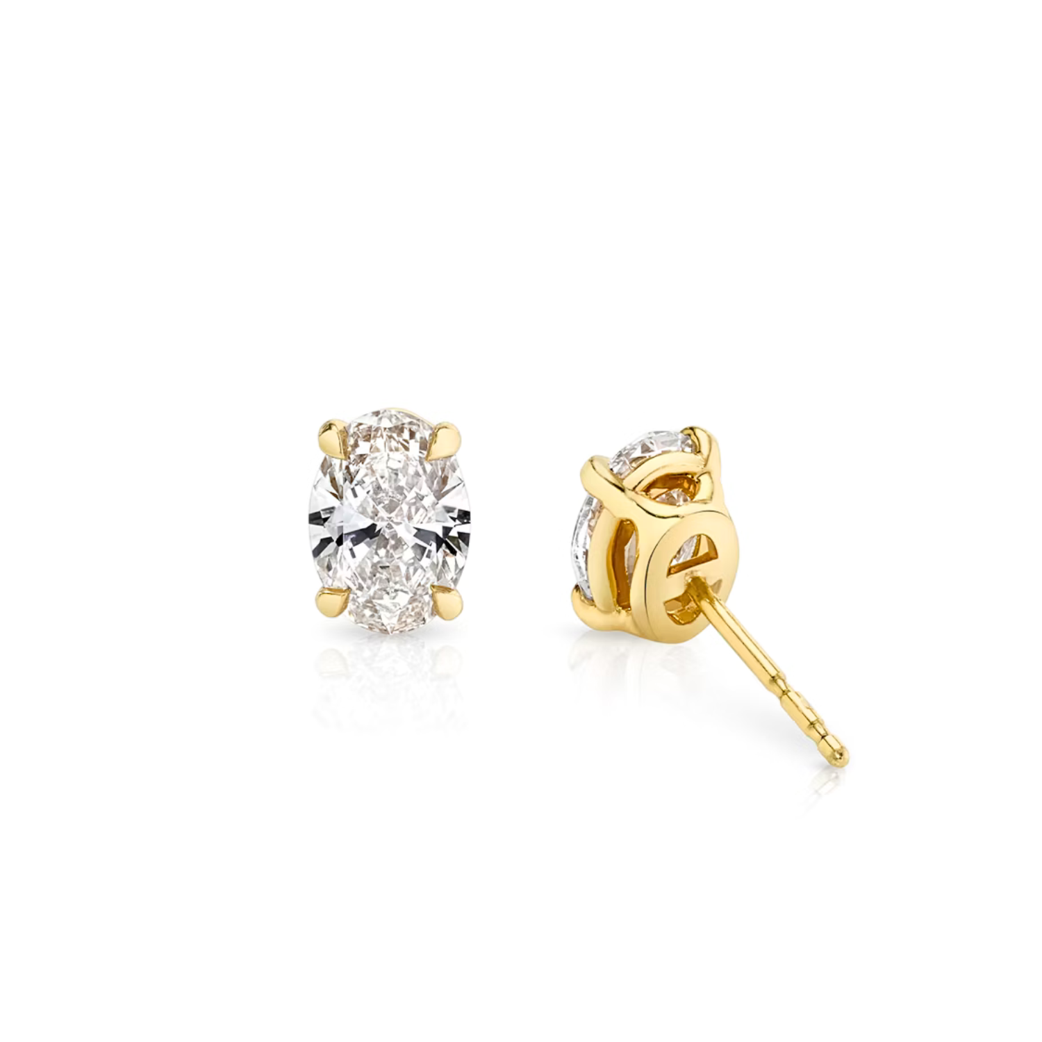 Oval Diamond Stud Earrings Yellow Gold
