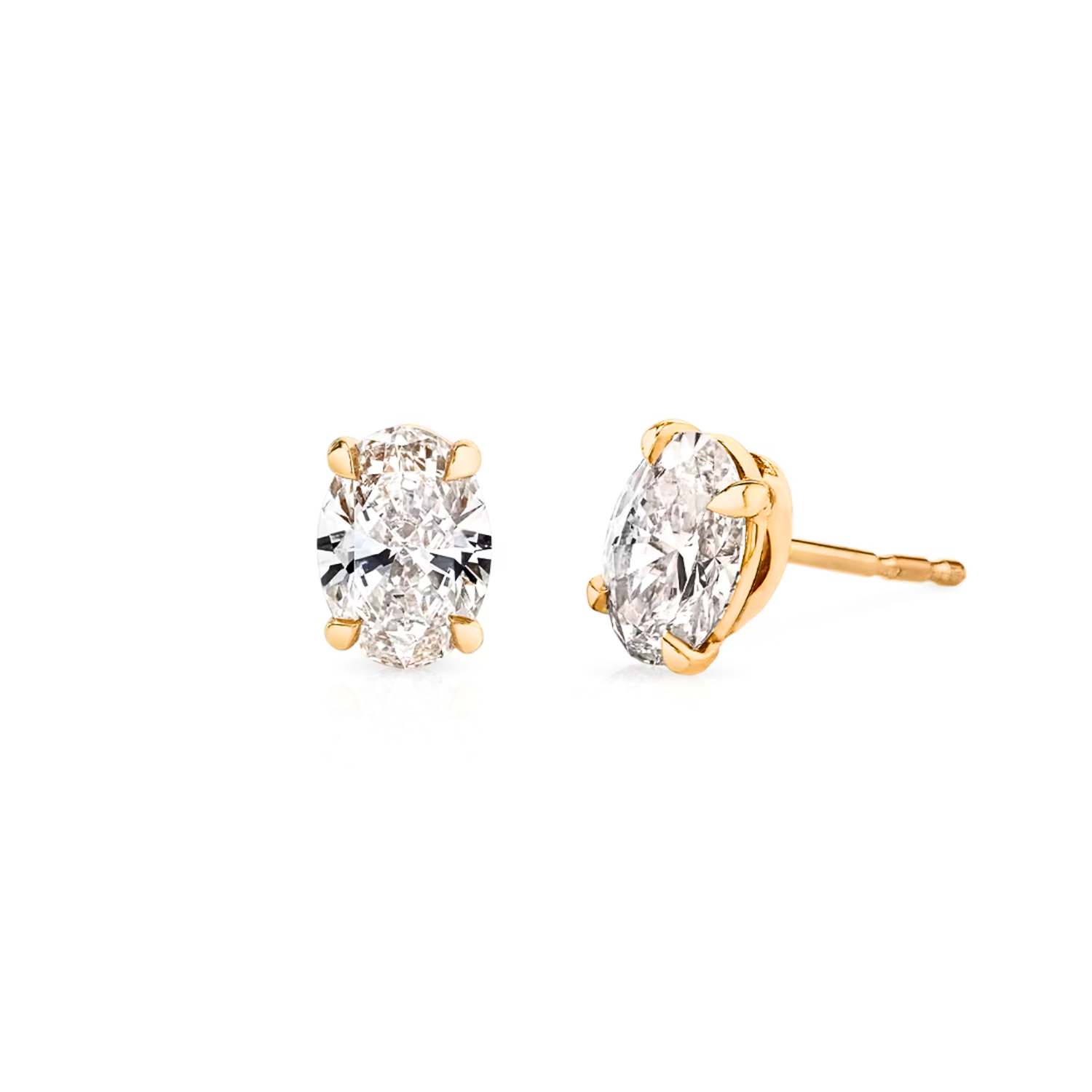 Oval Diamond Stud Earrings Yellow Gold