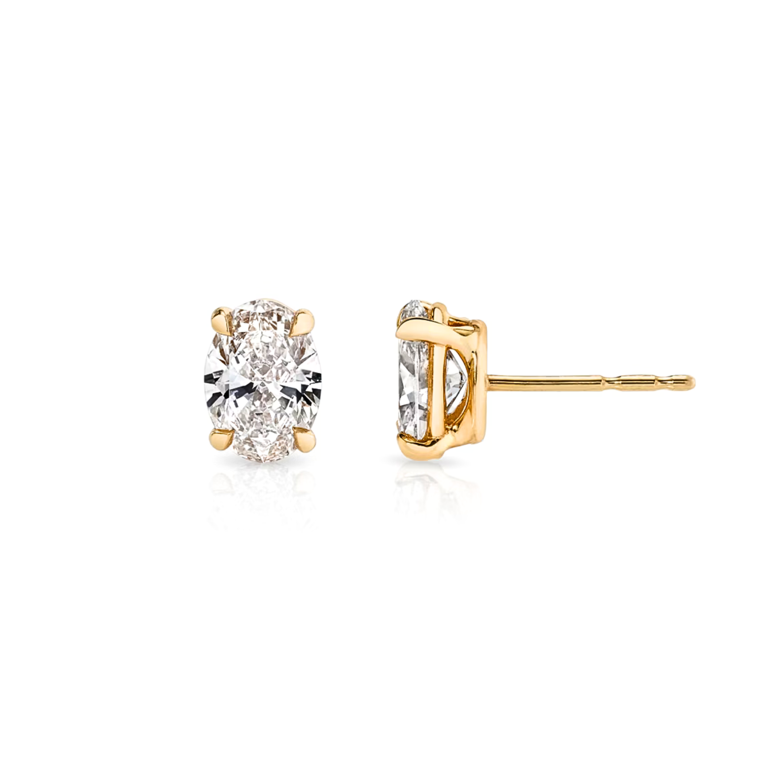 Oval Diamond Stud Earrings yellow Gold