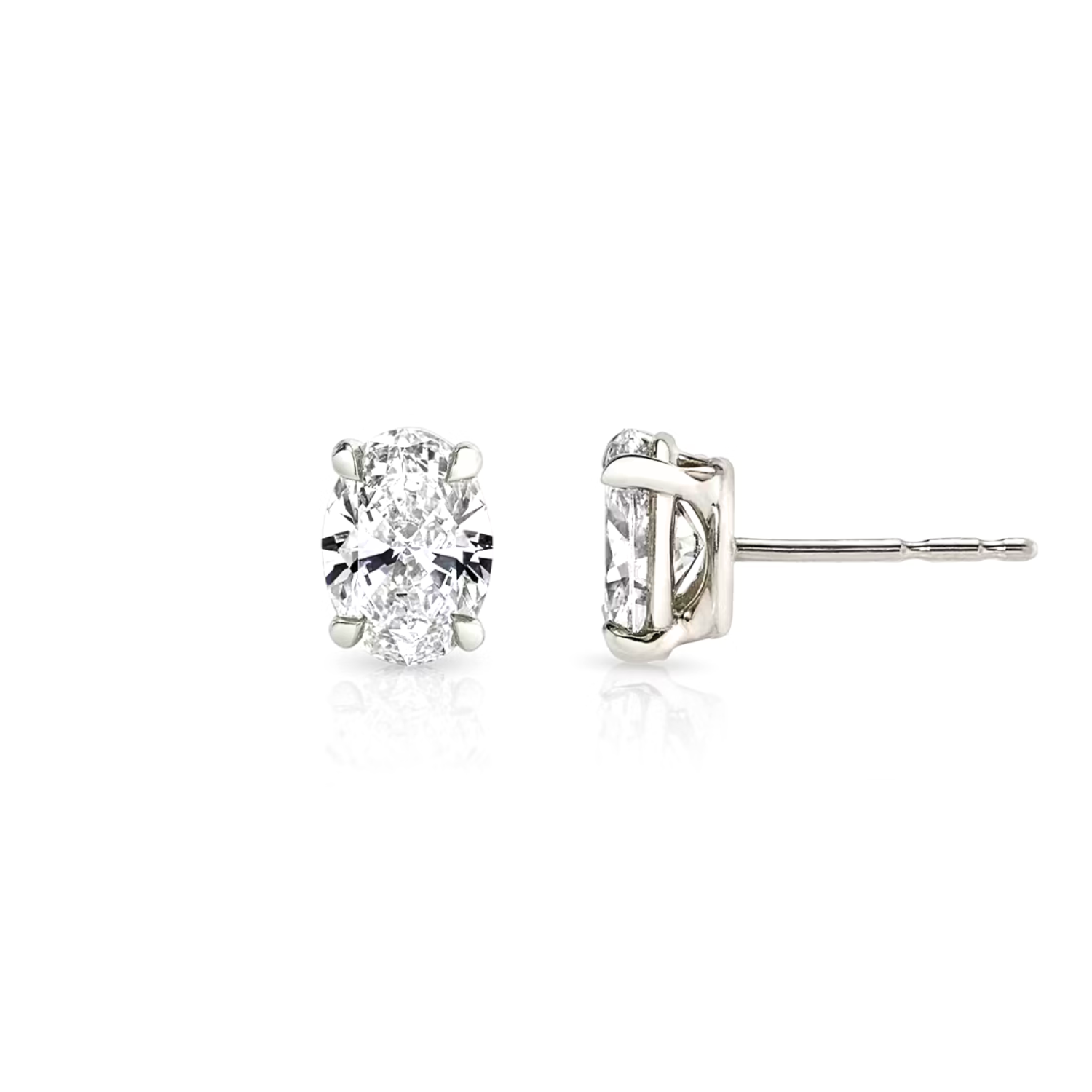 Oval Diamond Stud Earrings Sterling Silver